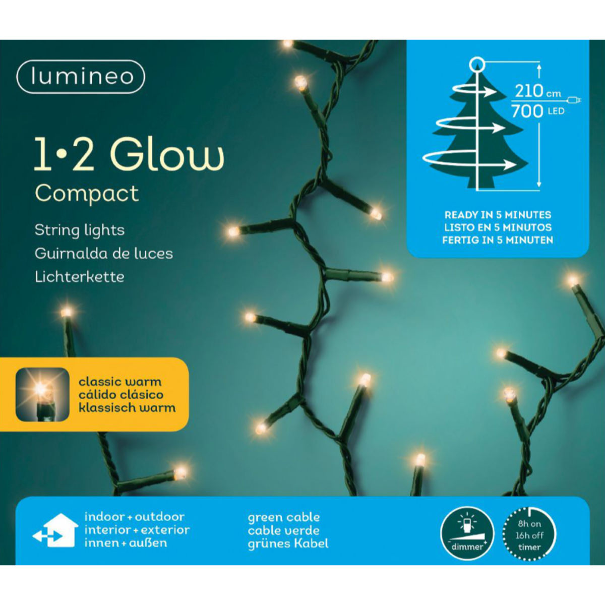 Lumineo Led Lichterkette 1•2 Glow Compact Grün 2,1 Meter 700 Lichter - Klassisch Warm