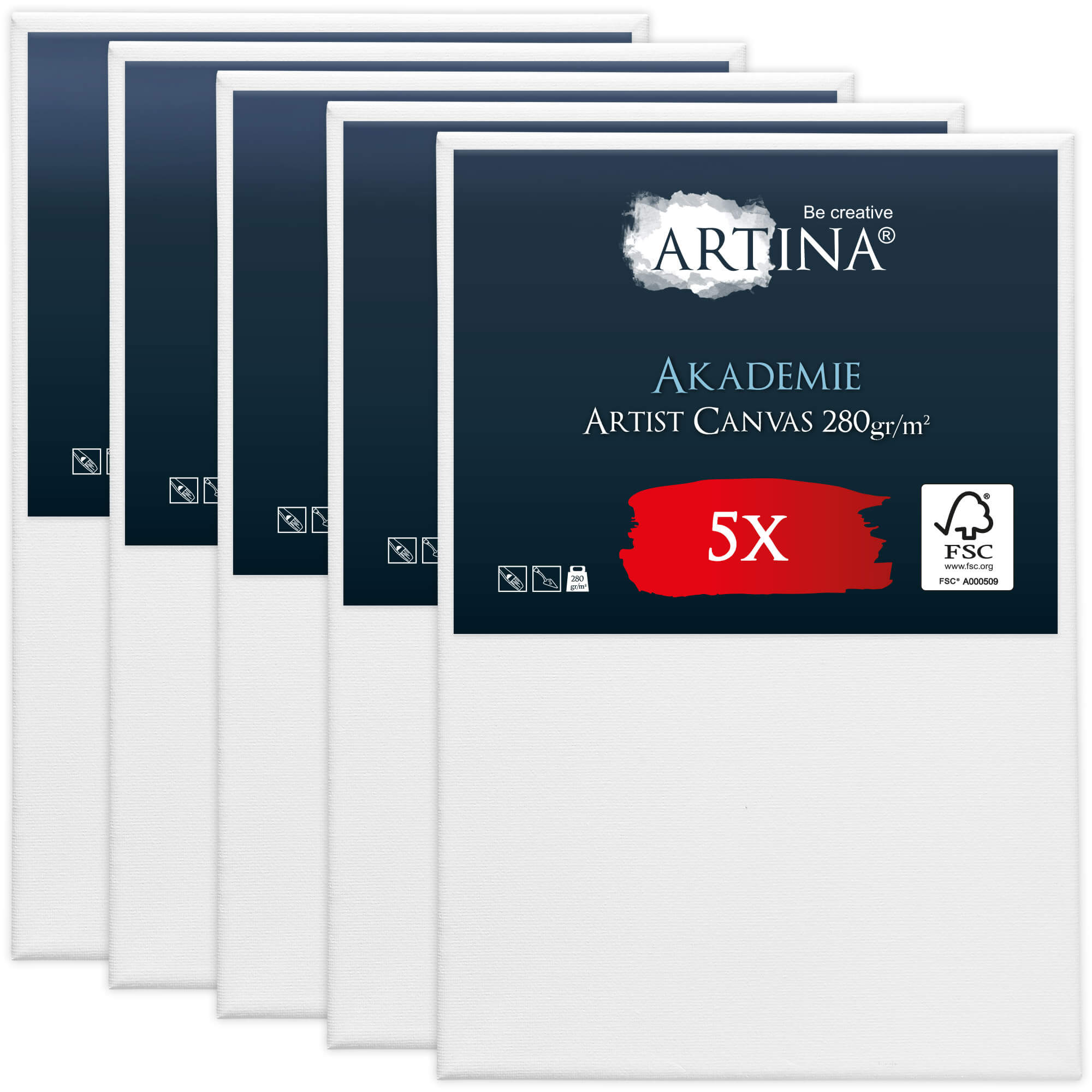 Artina Keilrahmen Leinwand Akademie, 60x90cm, 5er Set