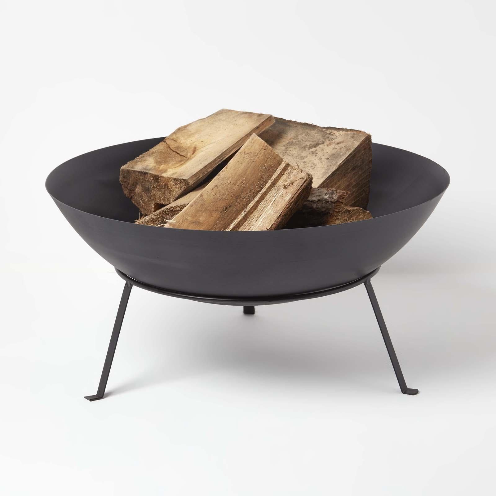 Metal Fire Bowl With Stand - Black - Black - Homescapes