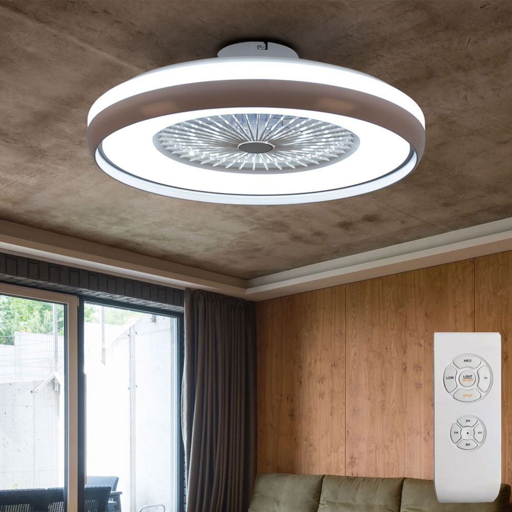 Ventilateur De Plafond Lampe De Plafond Ventilateur Lampe De Salon, Cct Télécommande 3 Niveaux Minuterie, 1x Led 32w 3000lm Blanc Chaud-blanc Froid, Dxh 60x20cm