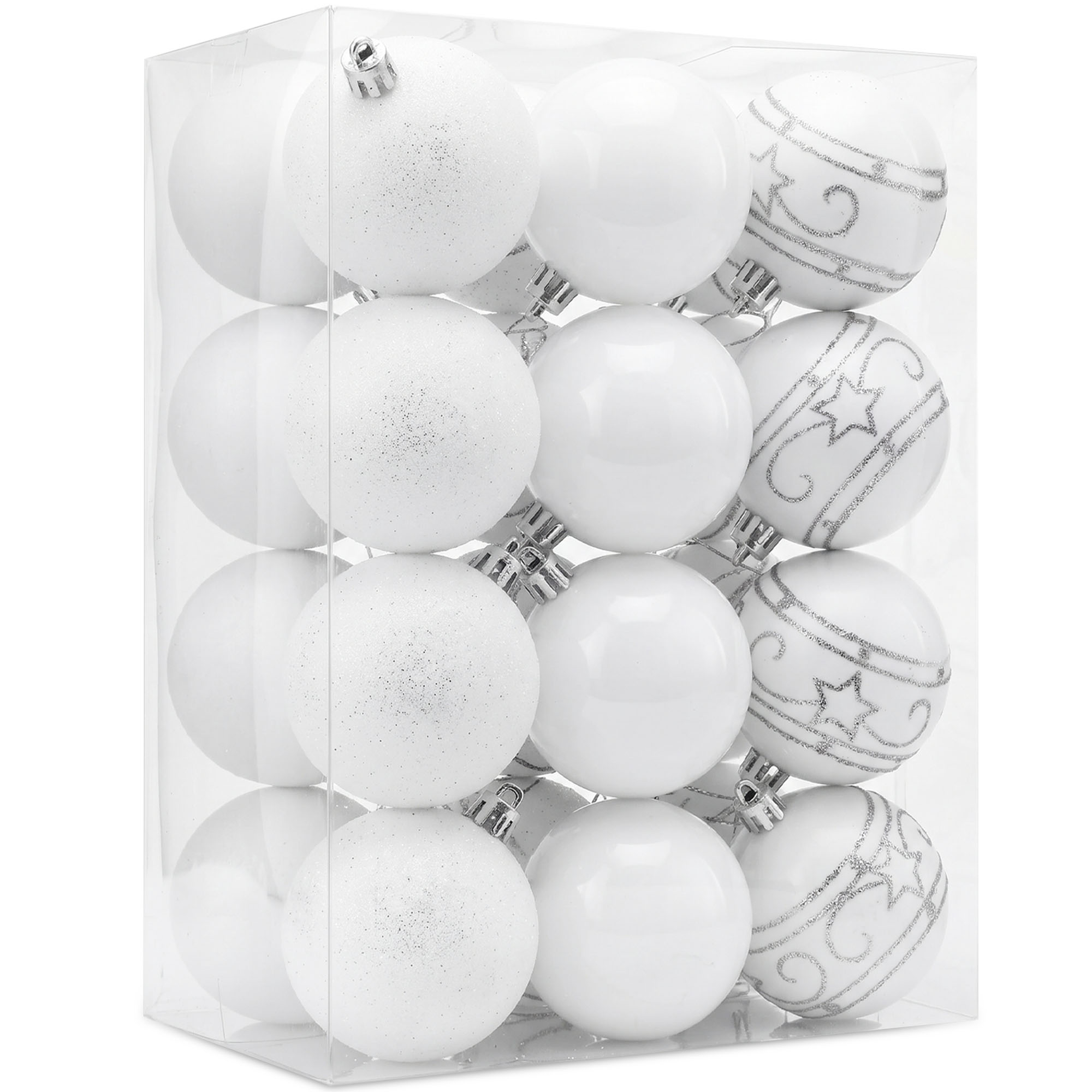 Christbaumkugeln Ø 6cm Kunststoff Matt Glänzend Christbaumschmuck Anhänger Weihnachtsbaumkugeln Weihnachtsdeko Weihnachtsbaum Weiß 24er Set - Casaria