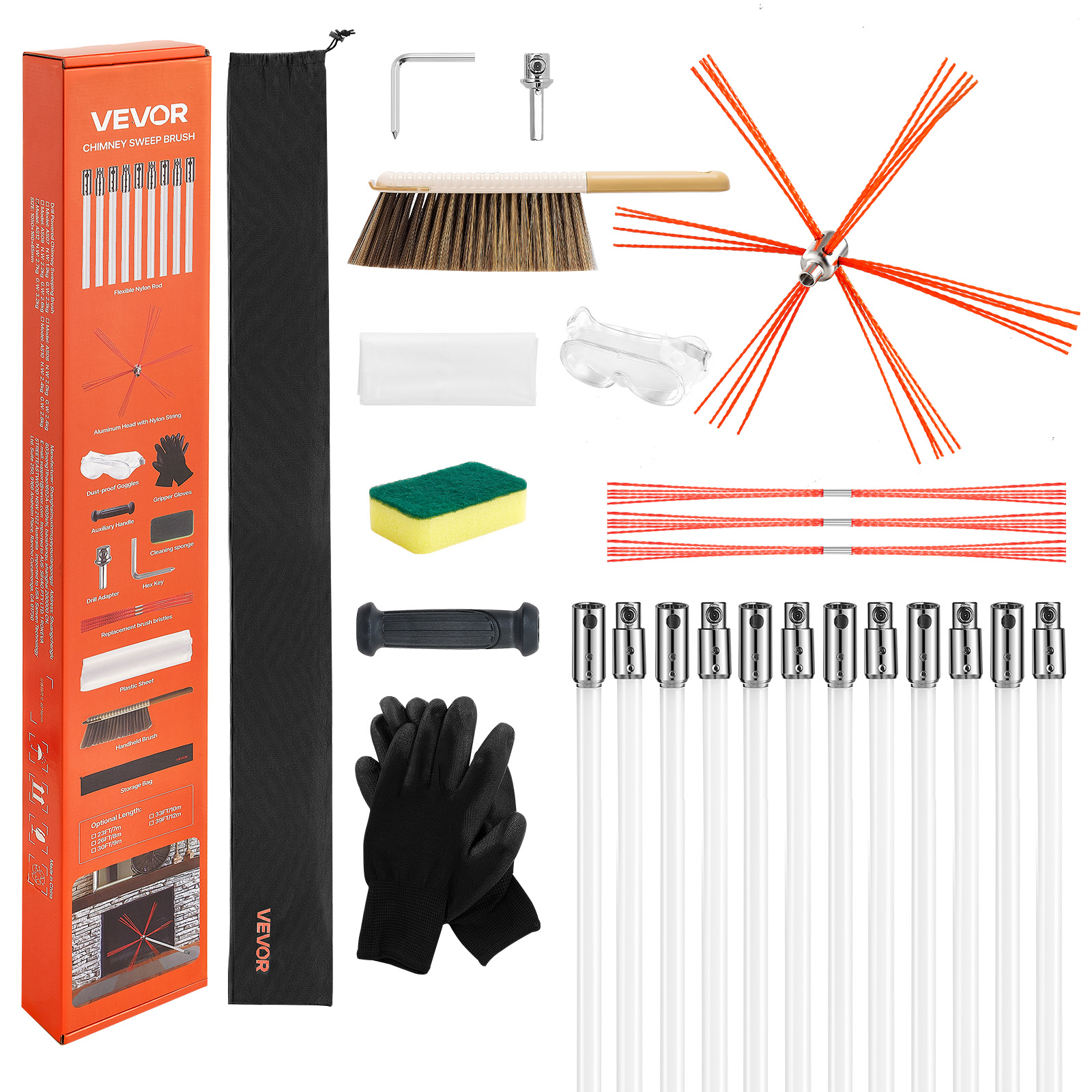 Vevor Ofenrohrbürste-Set, 12 M Max. Länge, Schornsteinbürsten, Schornsteinfeger-Satz, Kaminbürste, Um 90° Biegbares Kaminreinigungswerkzeug, Für Quadr - Image 2