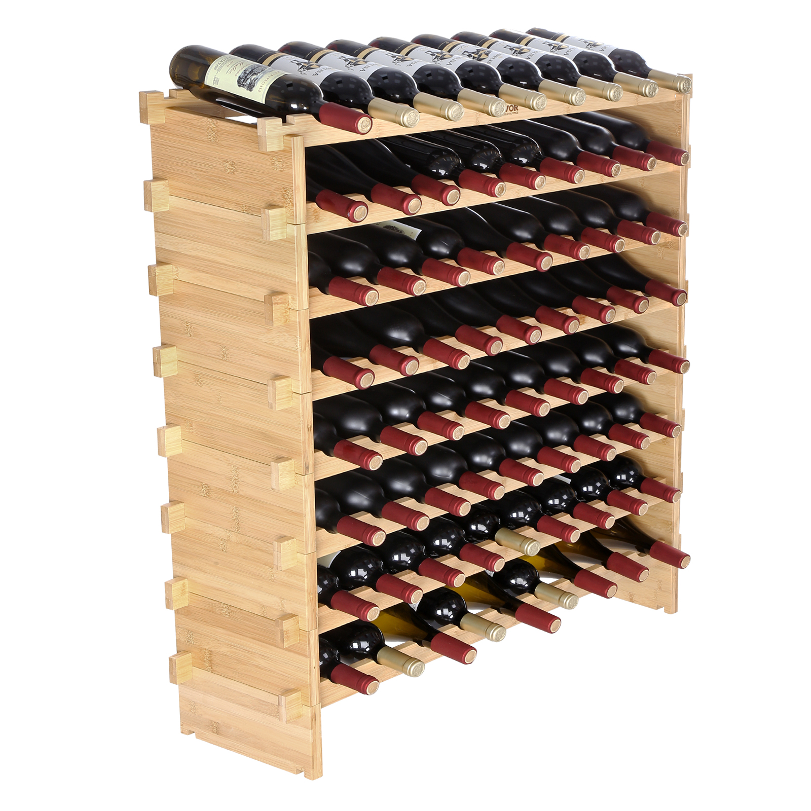 Vevor Etagere A Bouteilles Modulable 72 Bouteilles 8 Niveaux Casier A Vin Empilable Porte-bouteilles En Bambou Naturel 85x25x102,5 Cm Rangement Presentation De Vin Pour Cuisine Garde-manger Cave Bar