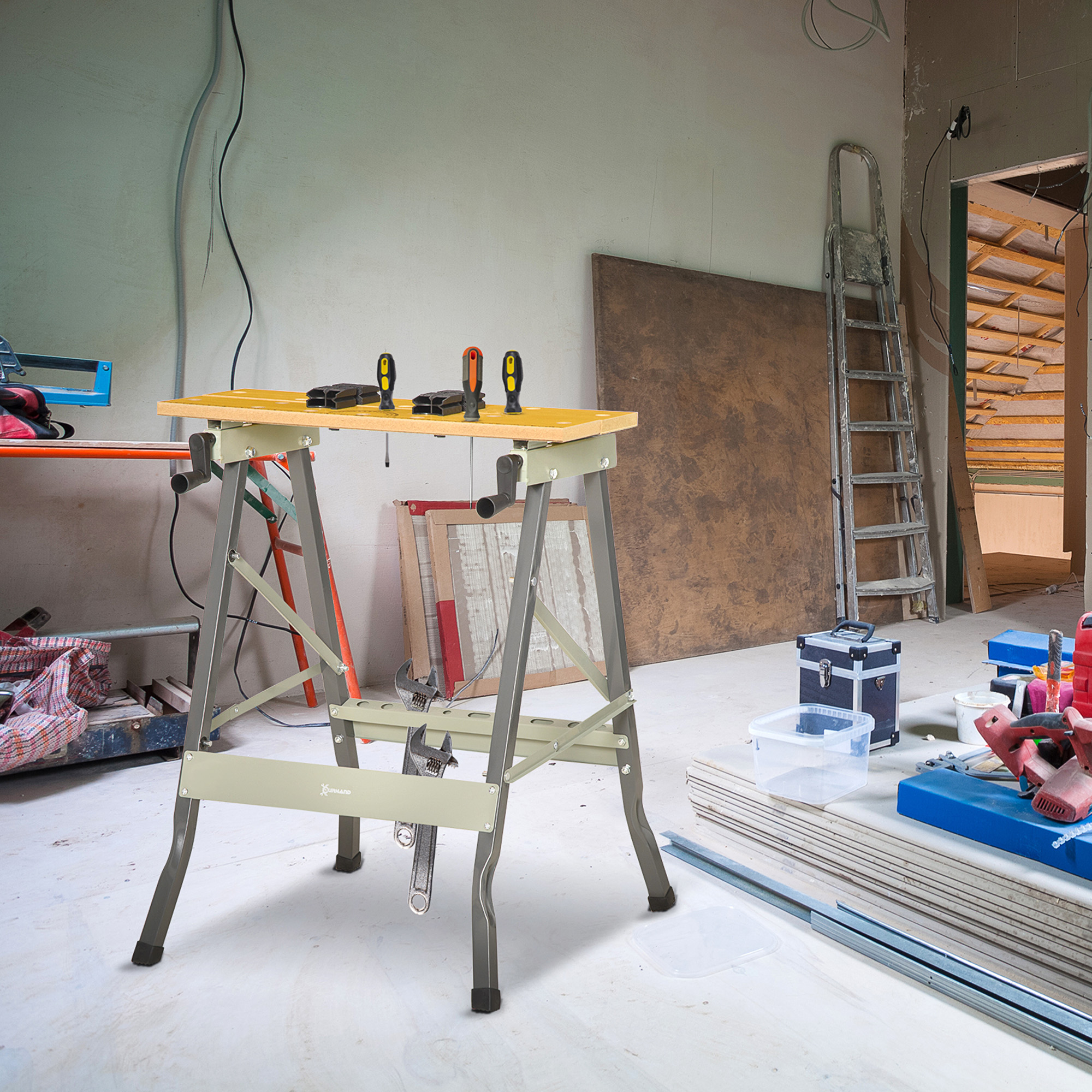 Établi pliable 4 en 1 avec 4 serre-joints et 2 manivelles, 62,5 x 60,5 x 78,5 cm, charge 100 kg