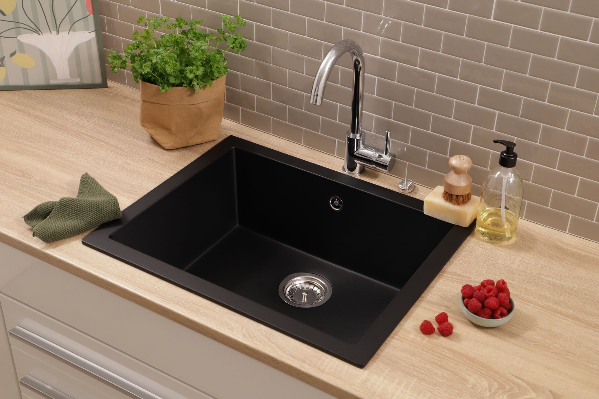 Küchenspüle Einbau Unterbau Spüle Granit Massiv 60 X47,5 Schwarz Respekta Nelson