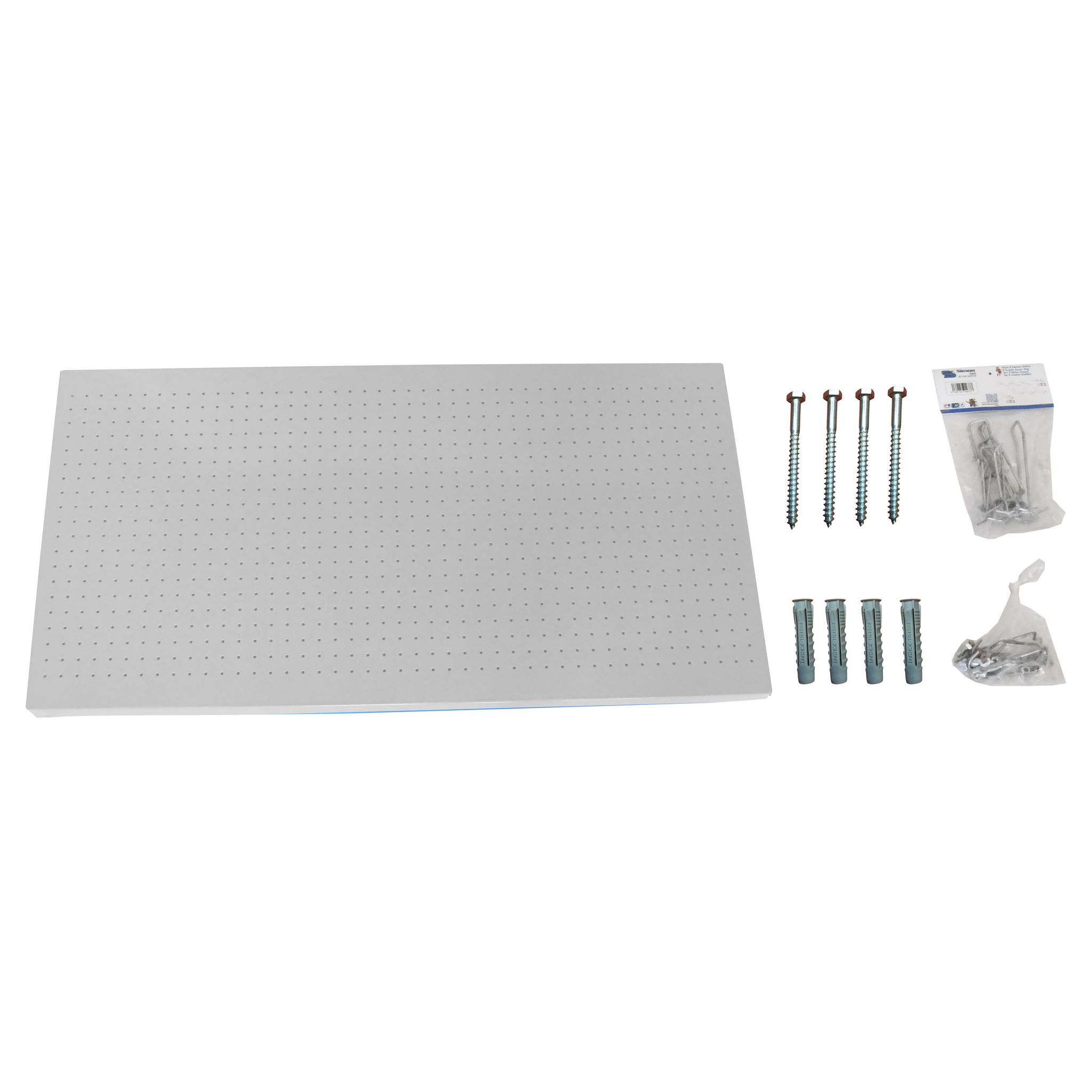 Panneau mural perforé porte-outils 600x1500x35 mm, blanc, lot de 17 crochets