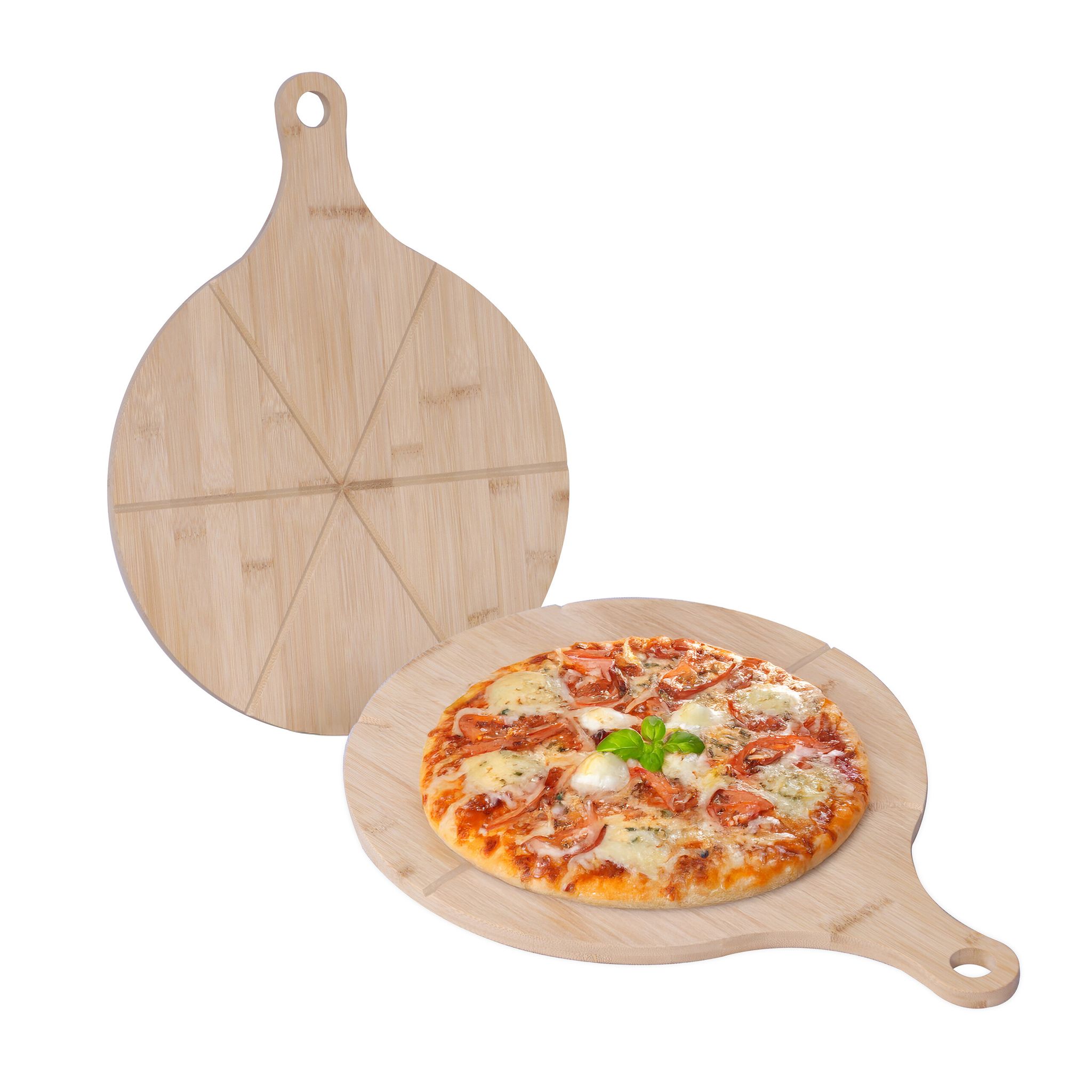 Relaxdays 4 X Pizza Boards, Bamboo, Ø 33 Cm, Serving Board For Pizza, Tarte Flambée, Cheese, Natural