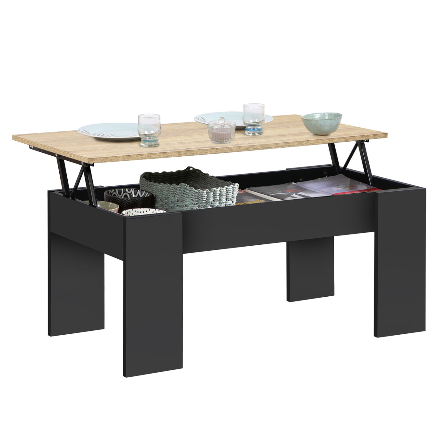 Idmarket - Table Basse Plateau Relevable Rectangulaire Tara Bois Noir