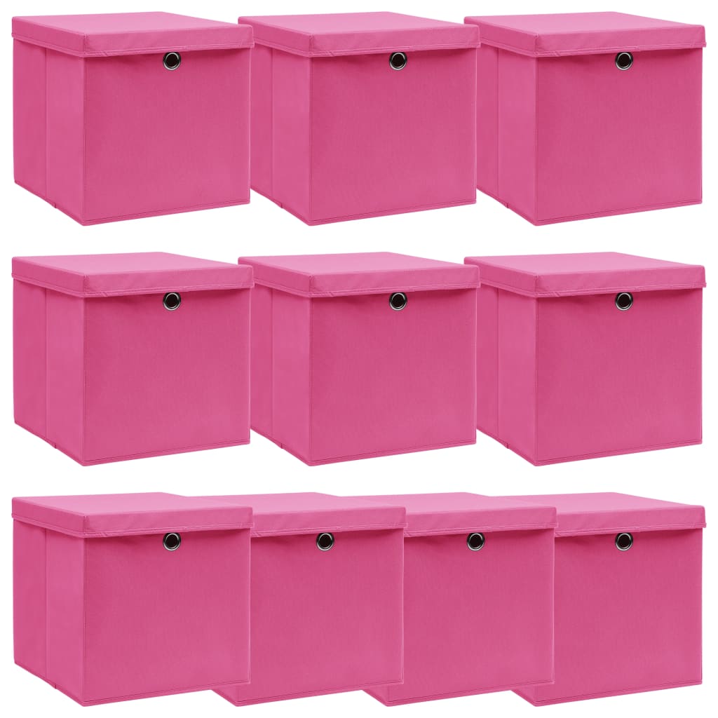 Storage Boxes With Lids 10 Pcs Pink 32x32x32 Cm Fabric Vidaxl