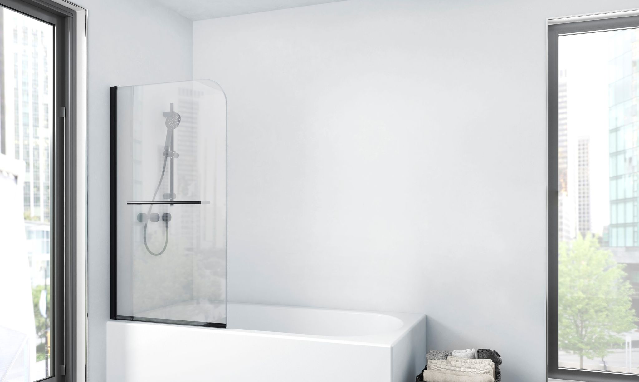 Badewannenfaltwand City 75 X 140 Cm - Matt Schwarz - 1-teilig Faltbar - Beidseitig Montierbar - Handtuchhalter - Badewannenaufsatz - Duschtrennwand - Duschabtrennung Für Badewannen - Marwell