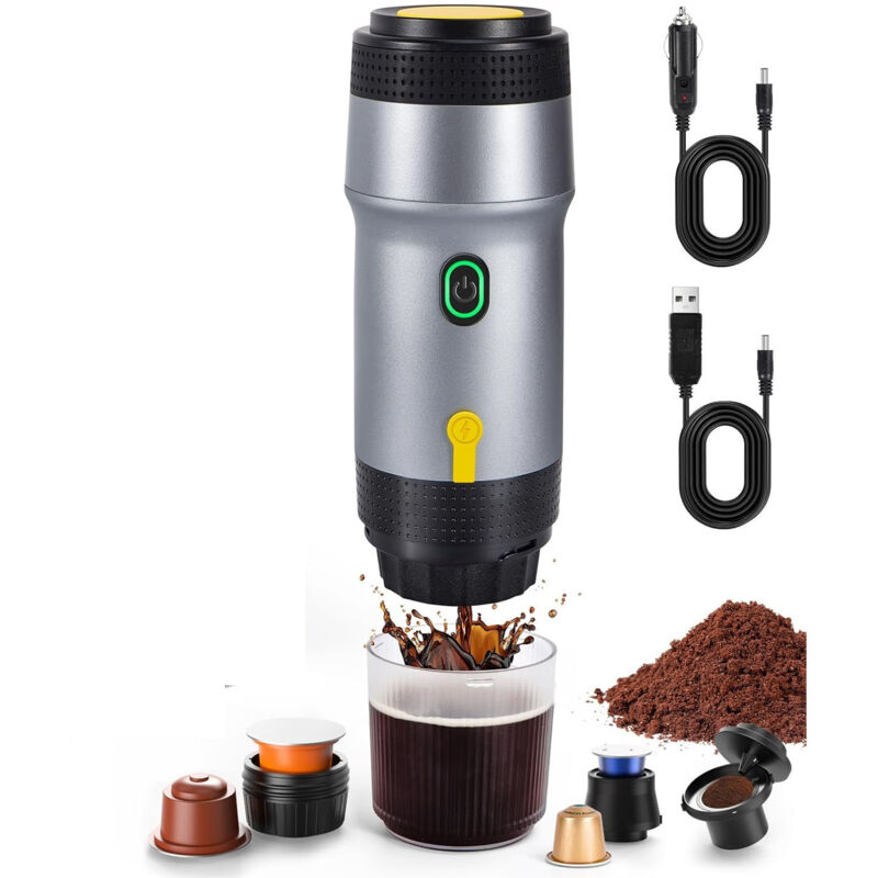 Macchina Per Caffè Espresso Portatile 3 In 1, Autoriscaldante, Per Capsule E Caffè Macinato, Ideale Per Viaggi, Camper, Escursioni E Campeggio.
