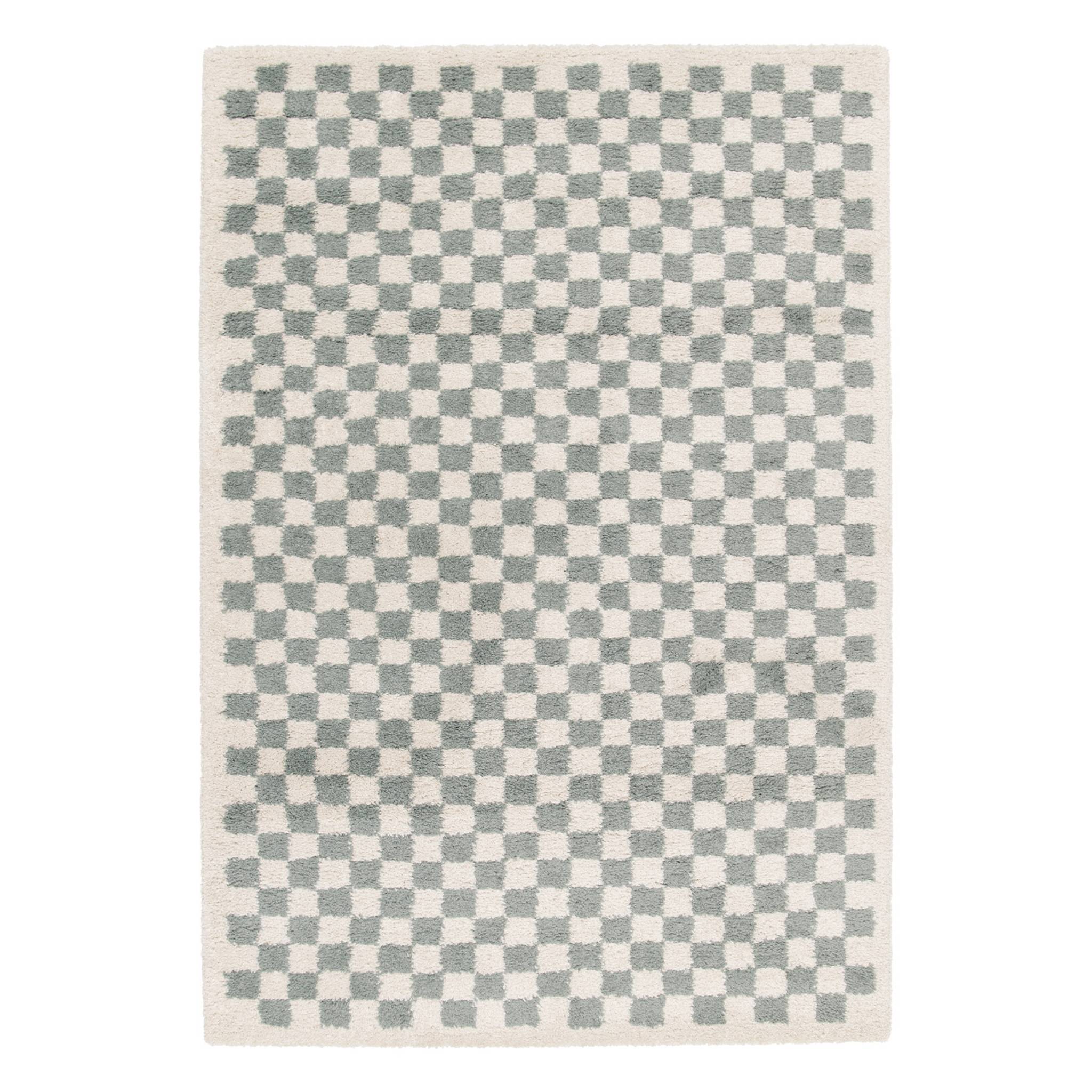 Sweeek - Light Blue And Cream Checkerboard Interior Rug, Taylor, 170x120x3 Cm