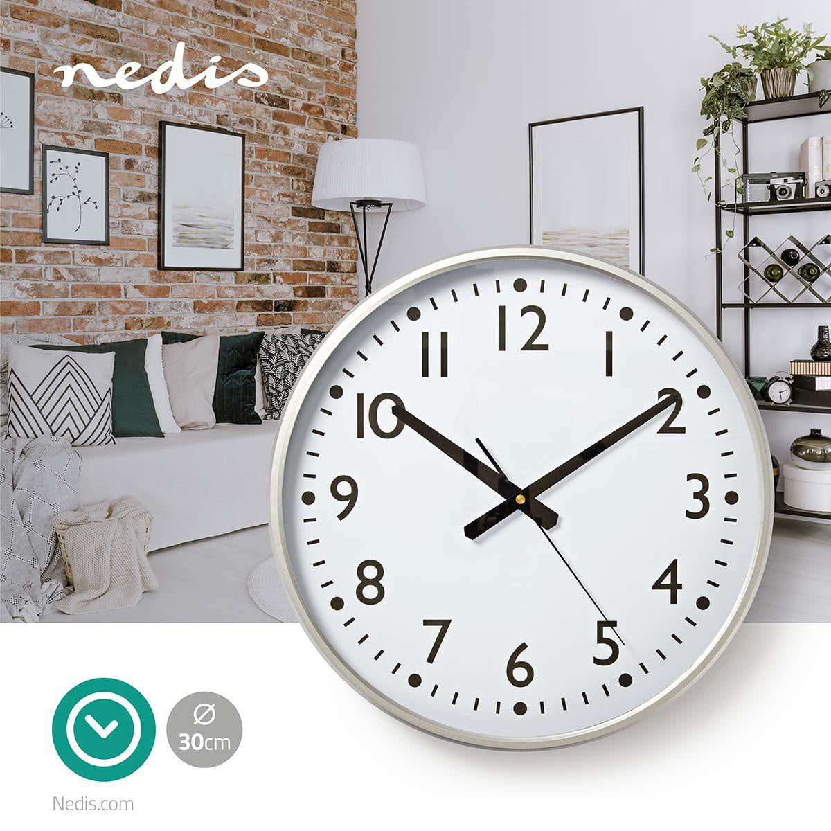 Nedis - Horloge Murale Circulaire 38 Cm De Diamètre Chiffres Faciles À Lire