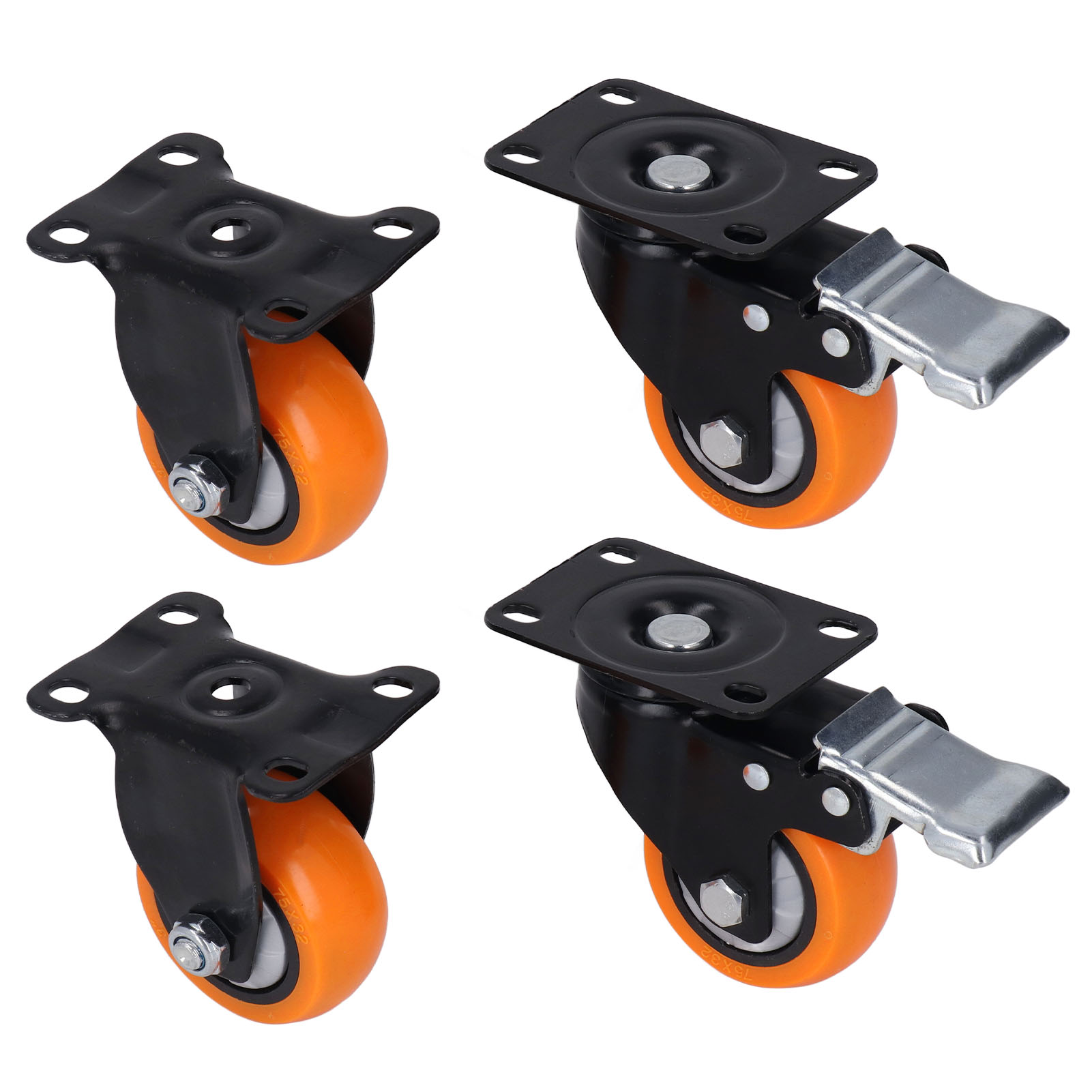 Roulettes pivotantes à plateau 75 mm, lot de 4 dont 2 verrouillables, charge 200 lbs