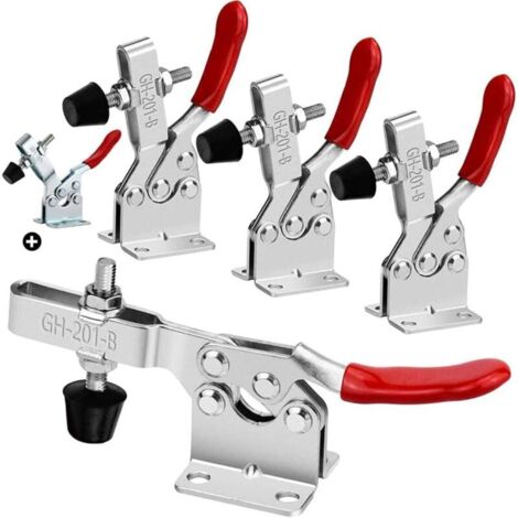 Sauterelle de serrage à genouillère GH-201-B, capacité 90 kg, acier galvanisé, lot de 4