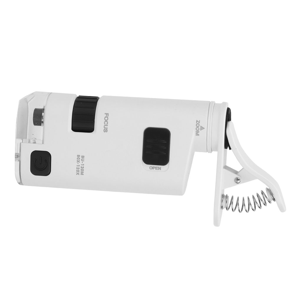 Microscope portable pour smartphone, grossissement 80-120x, lentille macro réglable avec zoom, pince universelle et LED