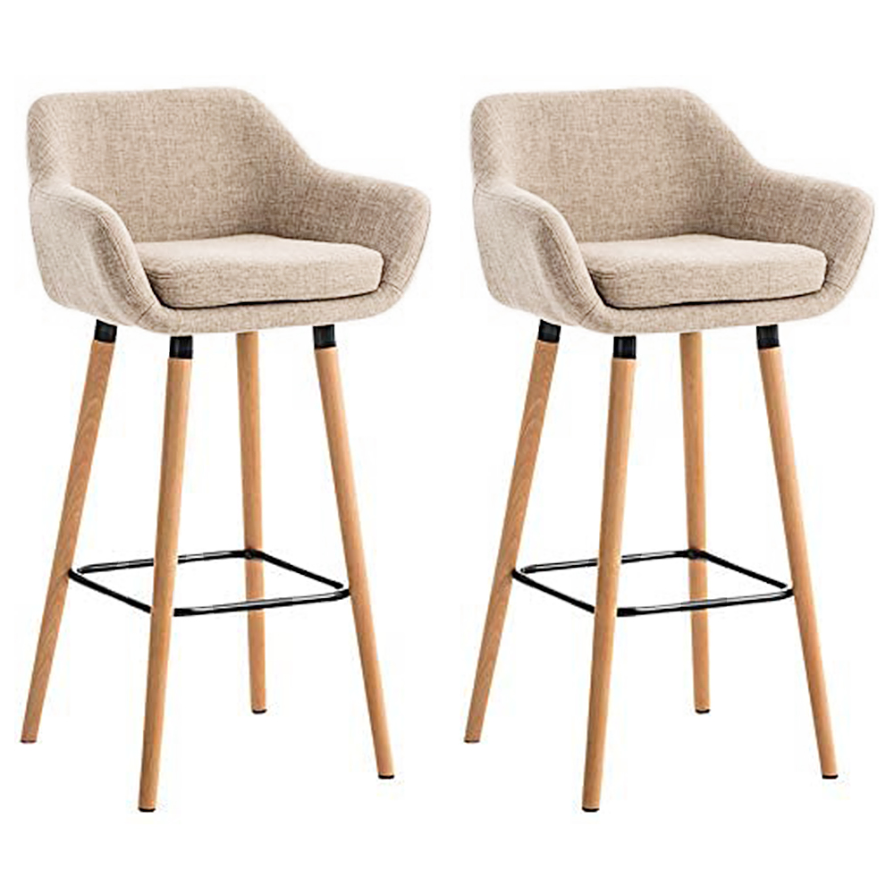 Skecten – Lot De 2 Chaises De Bar Avec Accoudoir – Tissu Beige – Pieds