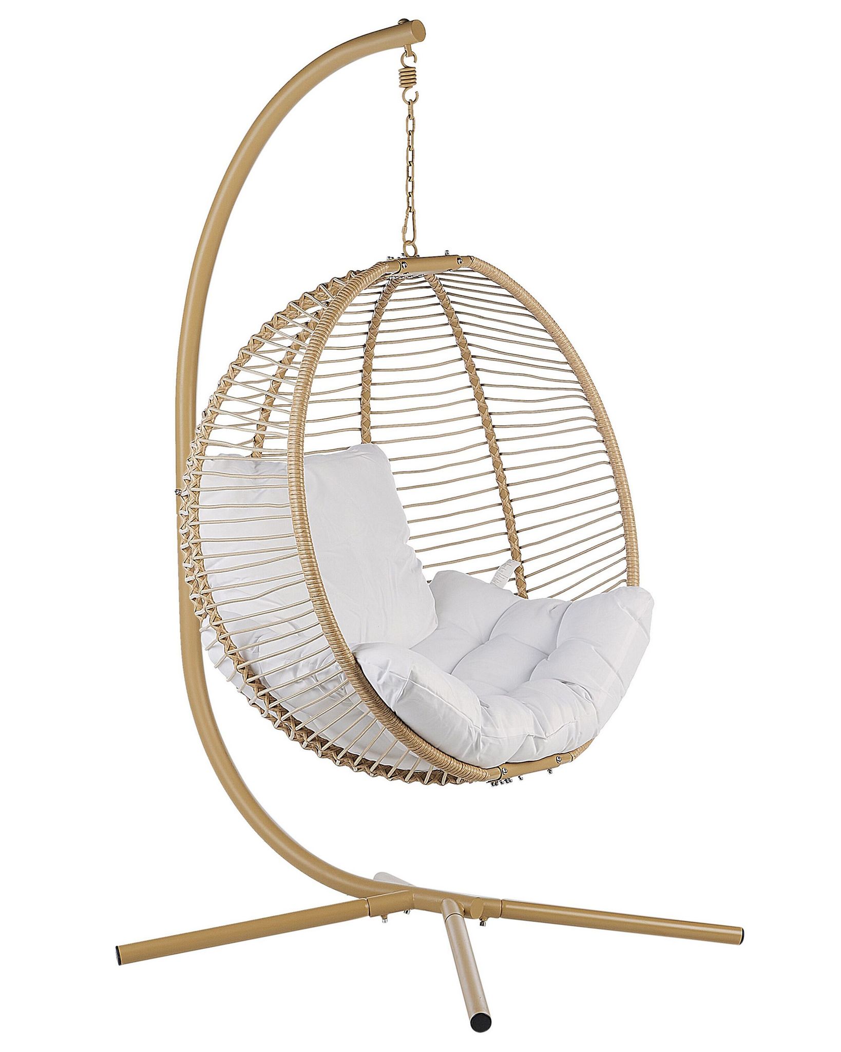 Beliani Hängesessel Beige Flechtseil Mit Gestell Aus Stahl Inkl. Kissen Weiß Boho Stil Outdoor Indoor Garten Terrasse Balkon Außenbereich