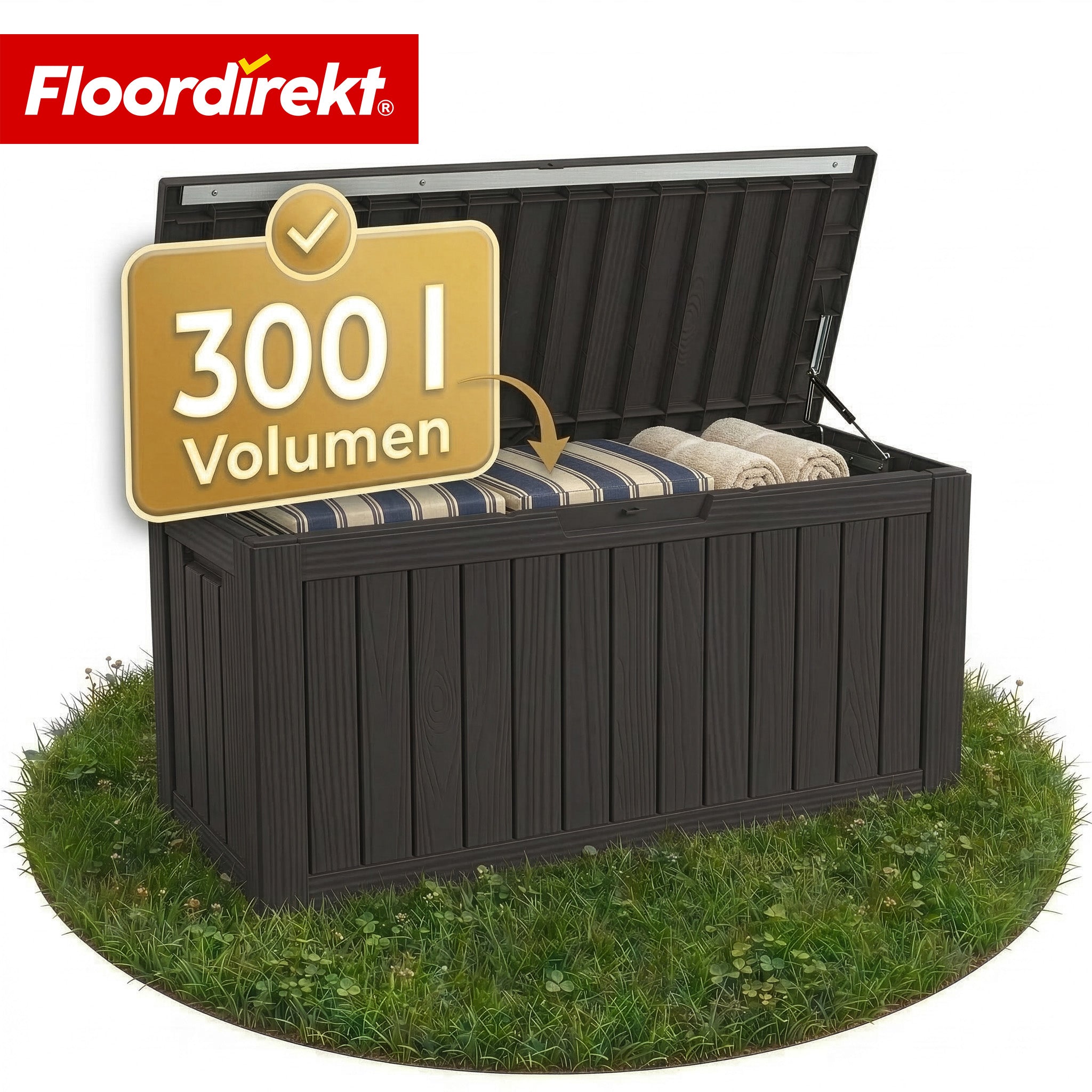 Floordirekt Gartenbox In Holz-optik Wetterfeste Kissenbox Für Terrasse & Balkon Anthrazit 117 X 47 X 59 Cm (300 L)