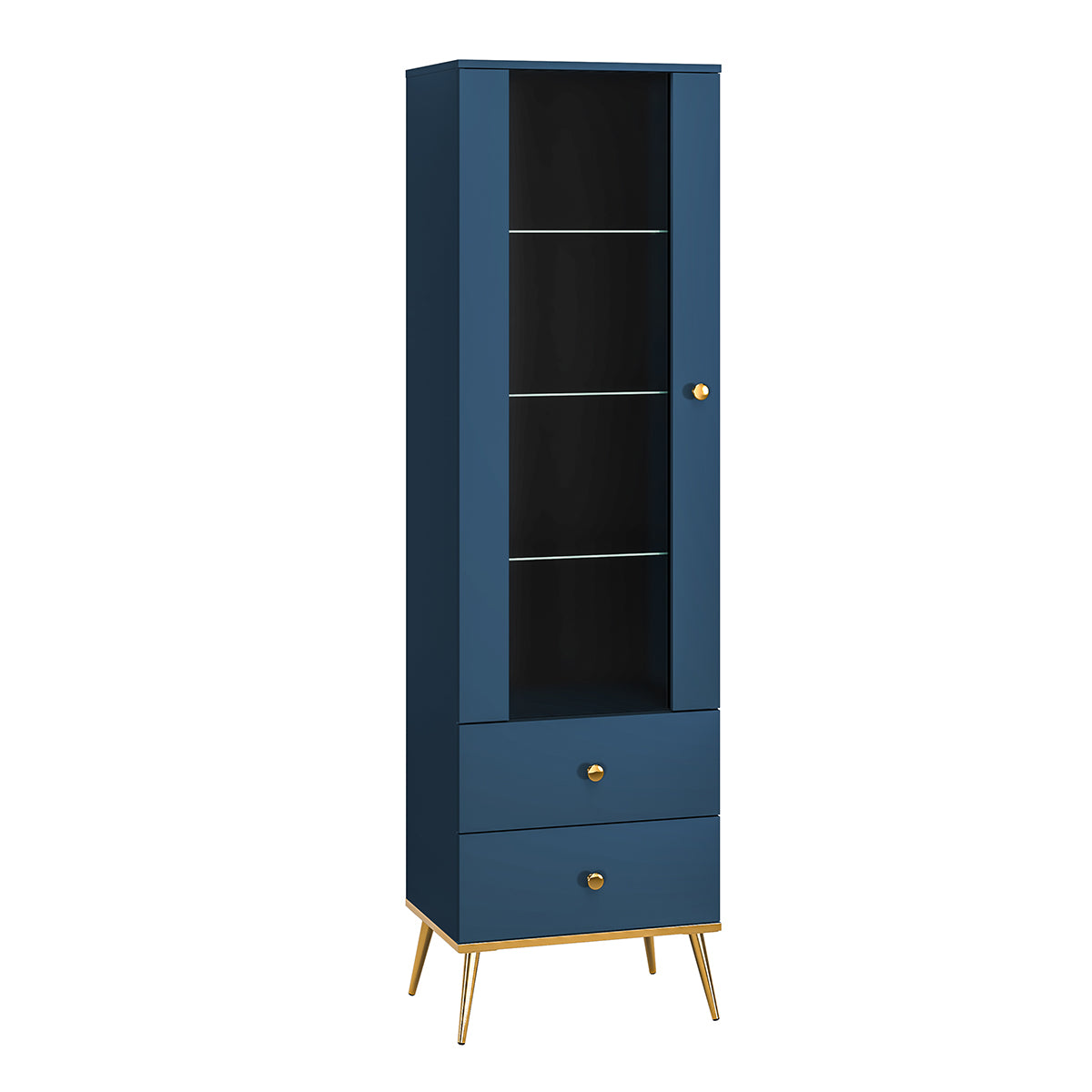 Petits-meubles - Vitrine 1 Porte 2 Tiroirs Thalia Bleu