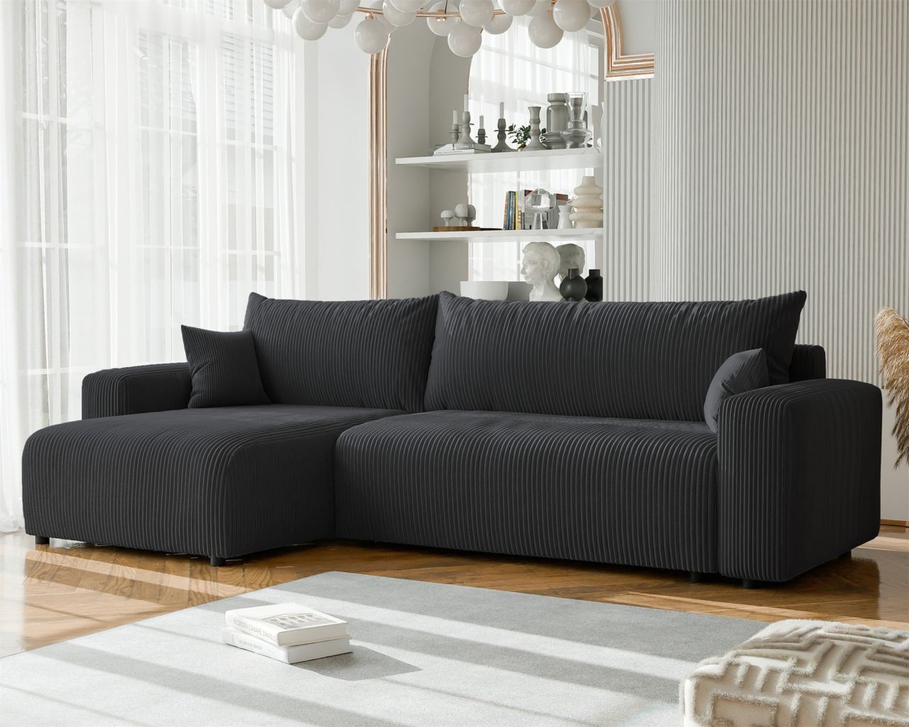 Fun Möbel Ecksofa Mit Schlaffunktion Luna Max In Stoff Poso Dunkelgrau Ottomane Links - Bild 2