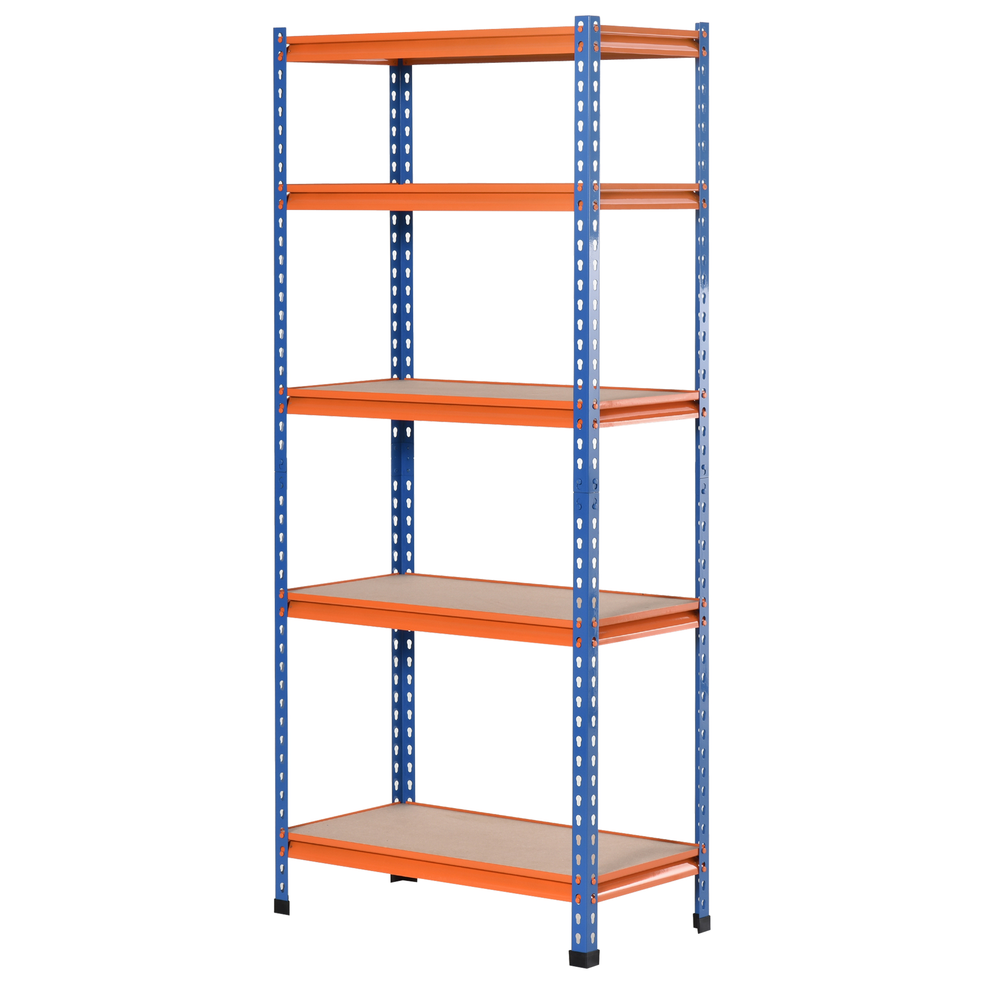 Étagère de rangement métal 5 niveaux, 80 x 40 x 182 cm, charge 1500 kg, réglable en hauteur, bleu et orange