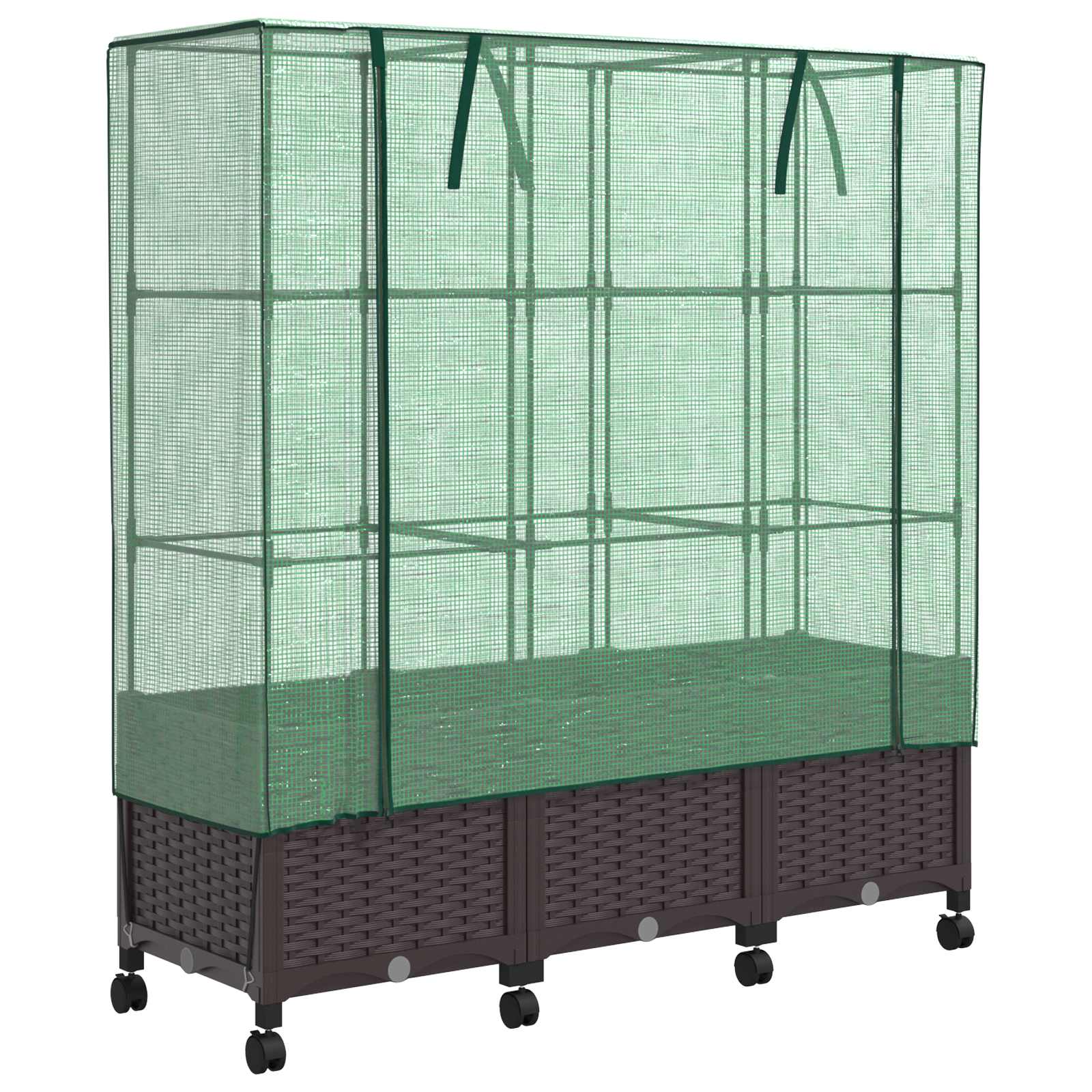 Vidaxl Braun Garden Planter With Greenhouse Cover&Wheels 3 Pcs Brown Pp
