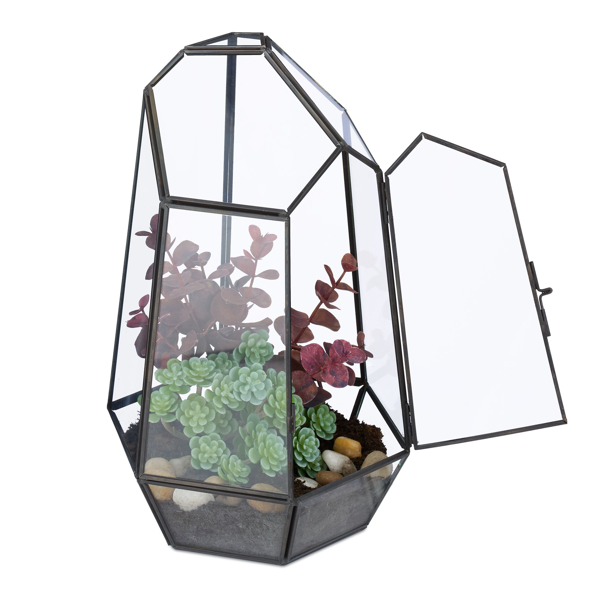 Relaxdays - Terrarium, Glass & Copper, Geometric, 26x18x15 Cm, Succulents & Air Plants, Mini Greenhouse, Decor, Black