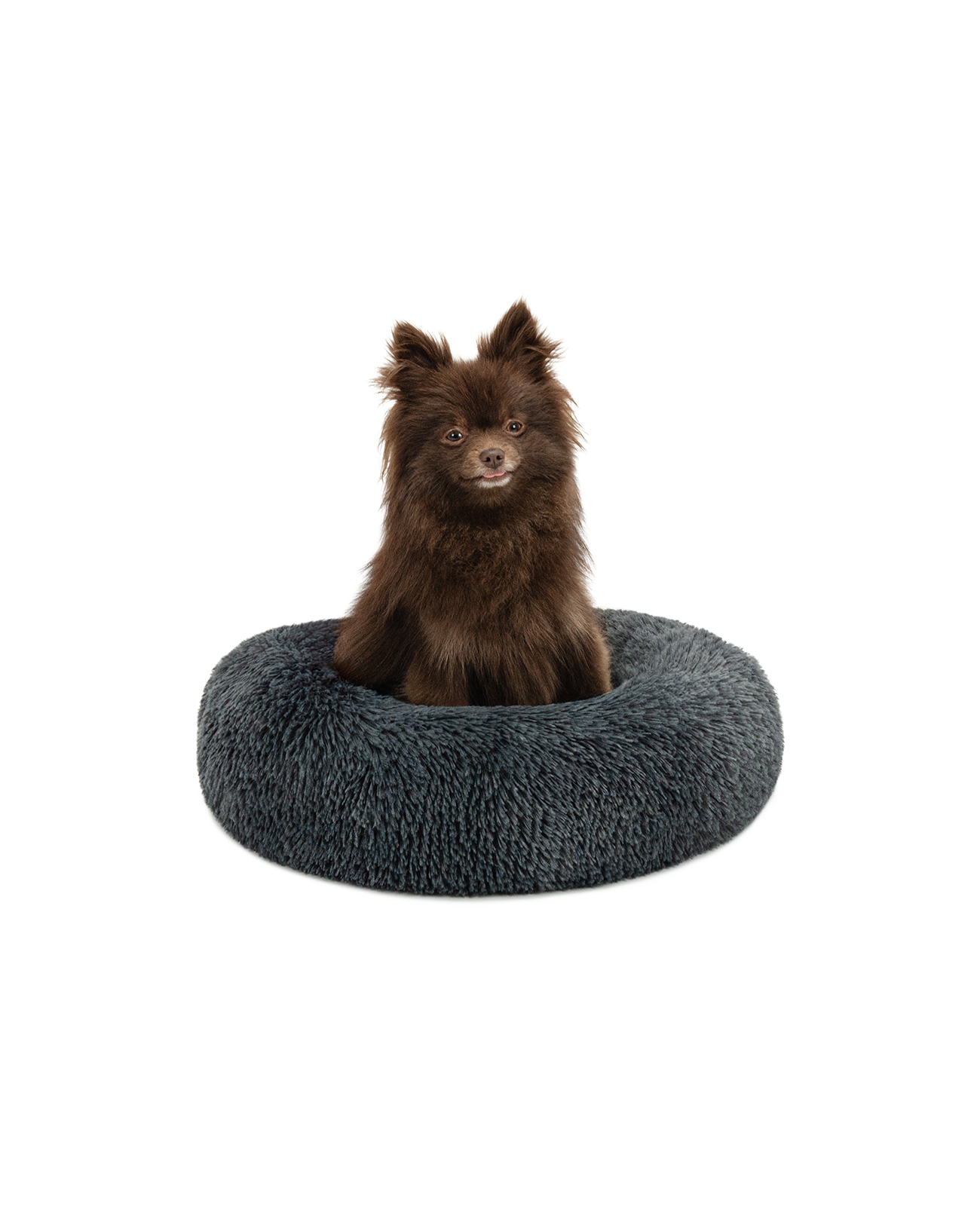 Lionto Dunkelgrau Donut Hundebett, Rundes Hundesofa Mit Plüschbezug & Anti-Rutsch-Noppen, Weich & Gemütlich, 40 Cm Durchmesser, - Bild 3