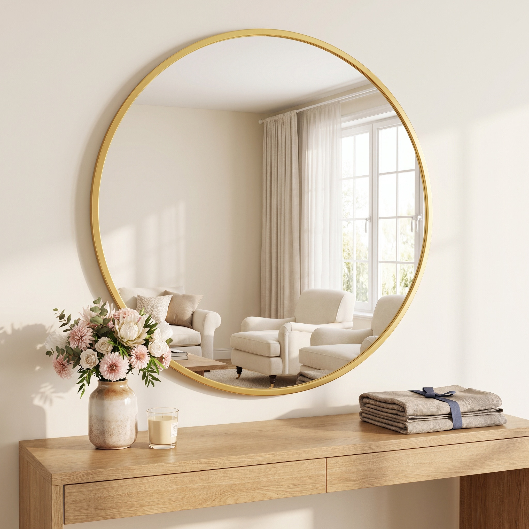 Miroir Mural Rond 75 Cm, Haute Définition Et Anti-éclatement