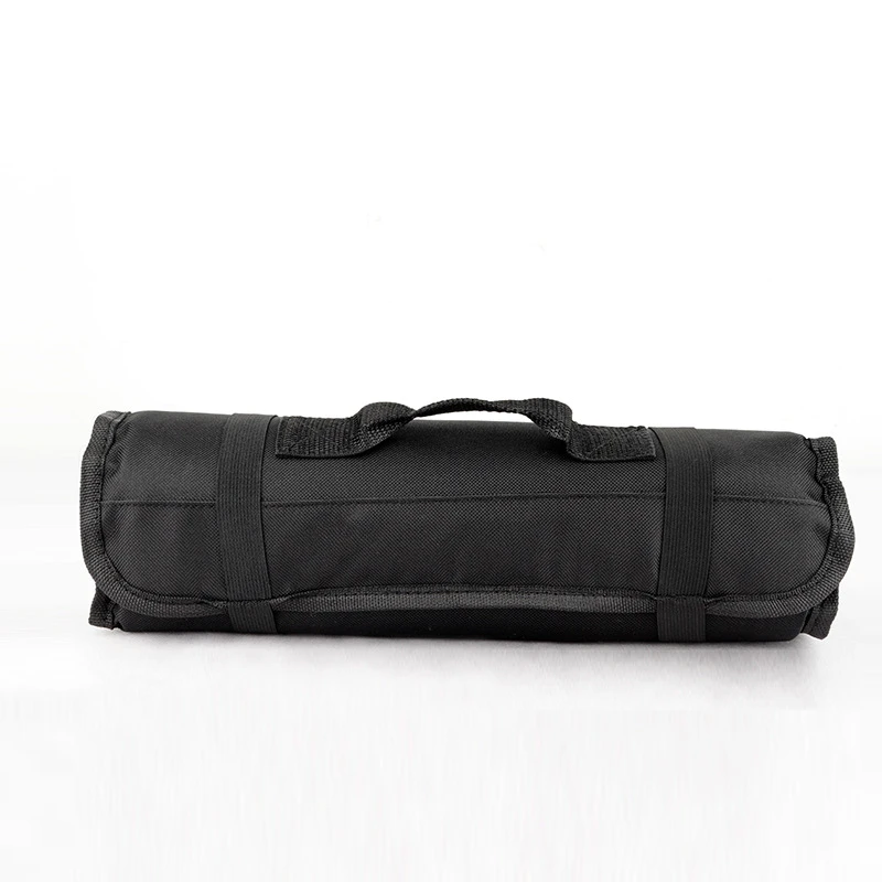 Sac à outils enroulable en toile, 35 poches, poignée de transport, noir