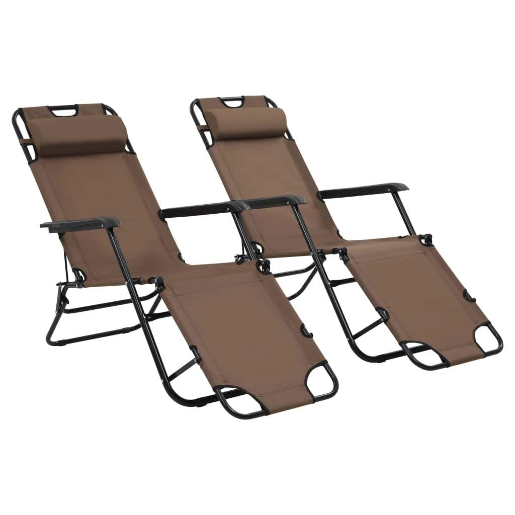 vidaXL Tumbonas Plegables con Reposapiés 2 Unidades Acero Marrón