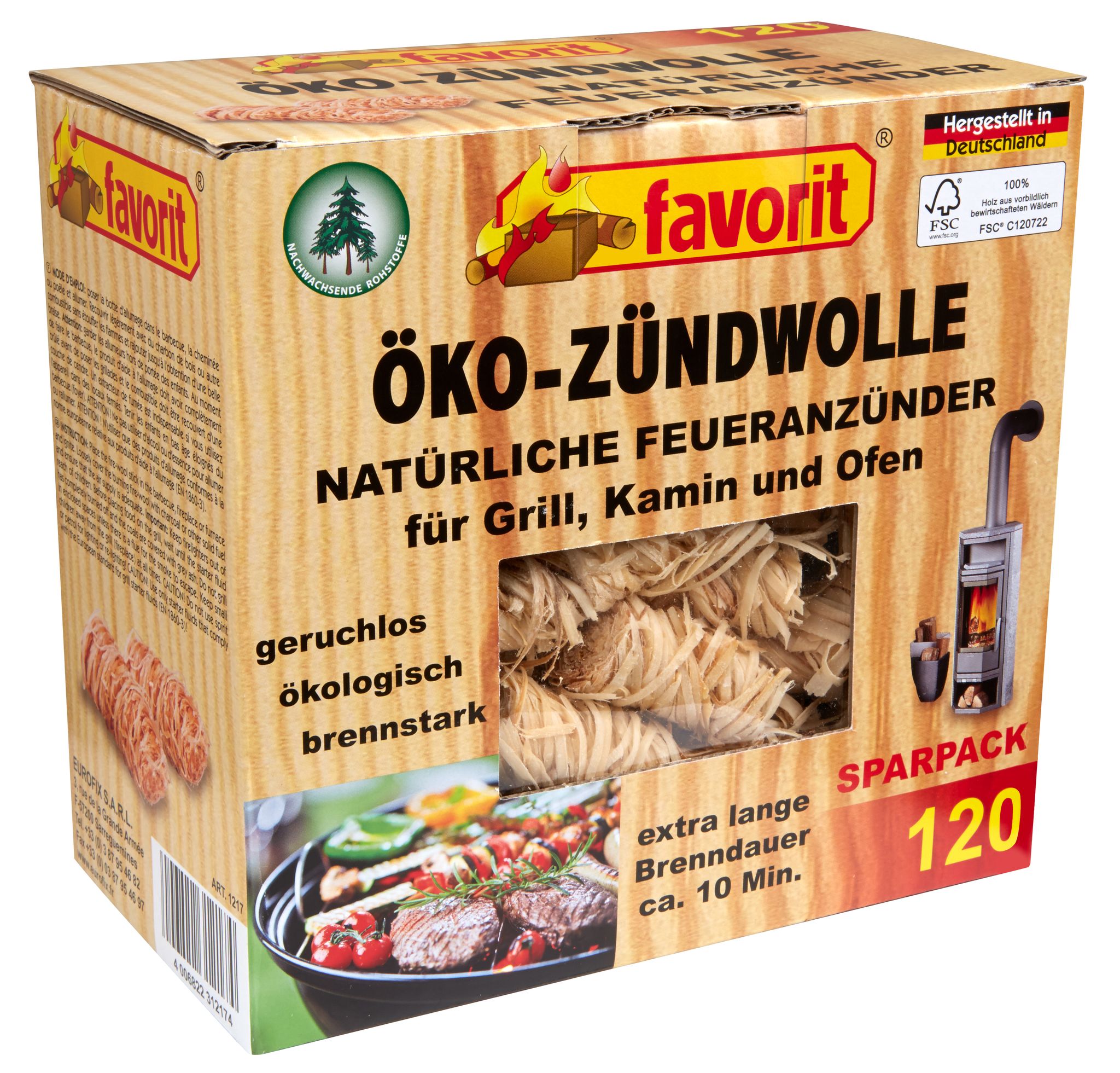 Favorit - Feueranzünder (Holzwolle & Wachs), 120 Stück ° Äkologische Anzünder 1217