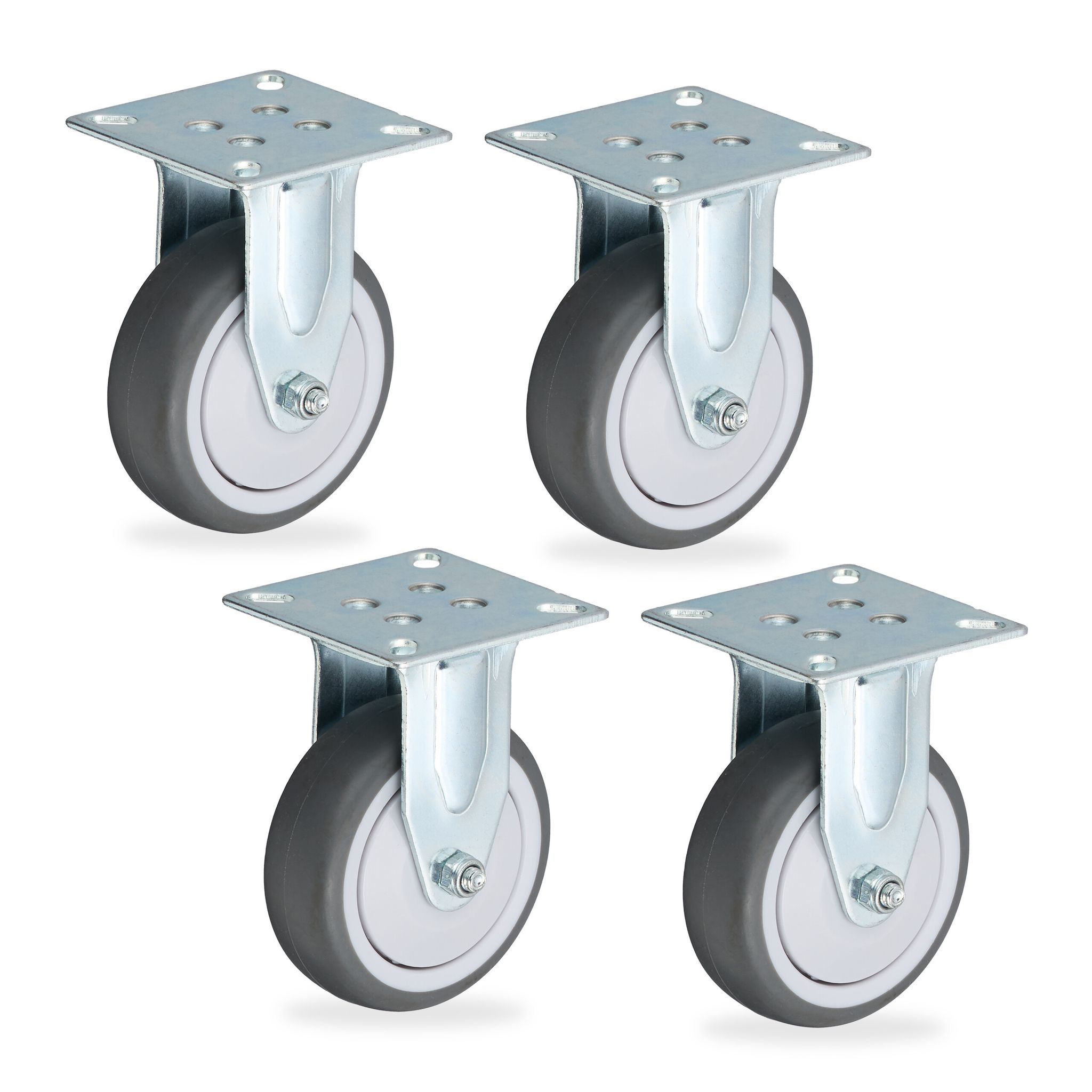 Fixed Castors, 4-pack, 75 Mm, Tpr, Steel Plate, Ball Bearings, Non-marking, Noise-reducing, Grey/silver - Relaxdays