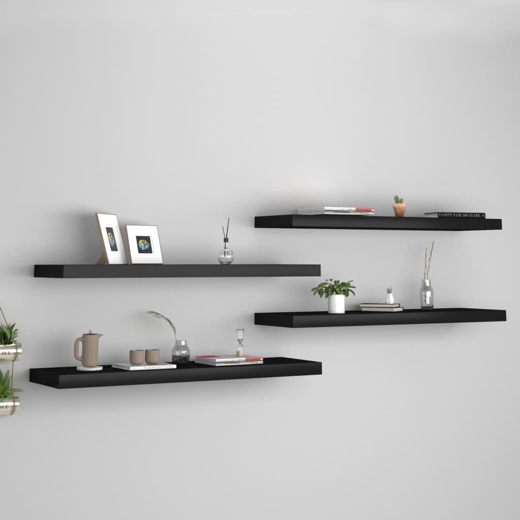 Vidaxl Schwarz Floating Wall Shelves 4 Pcs Black 90X23,5X3,8 Cm Mdf