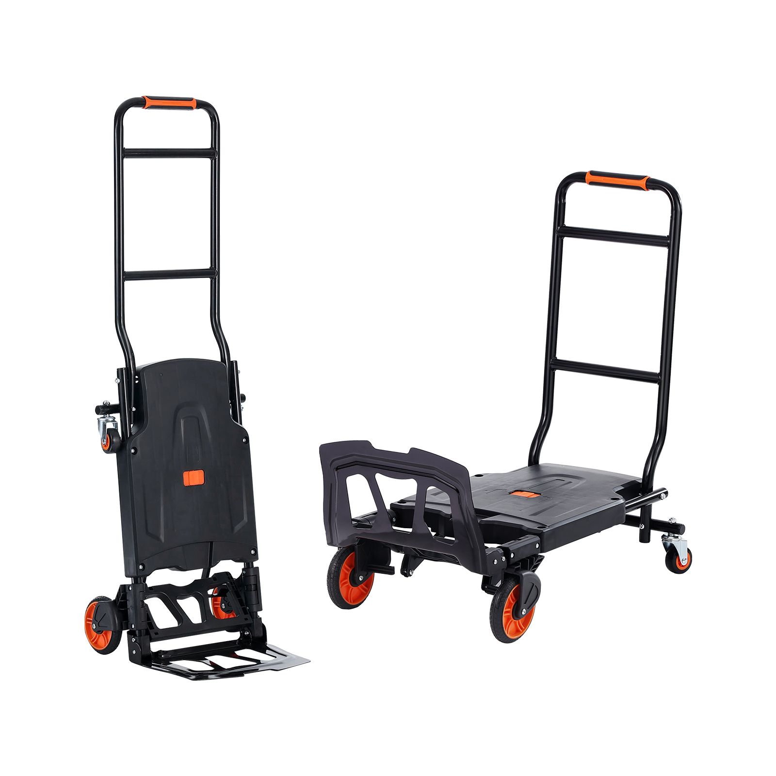 Transpalette manuel 2-en-1 convertible en diable à plateforme, aluminium et acier carbone, charge 136 kg, roues en caoutchouc avec freins