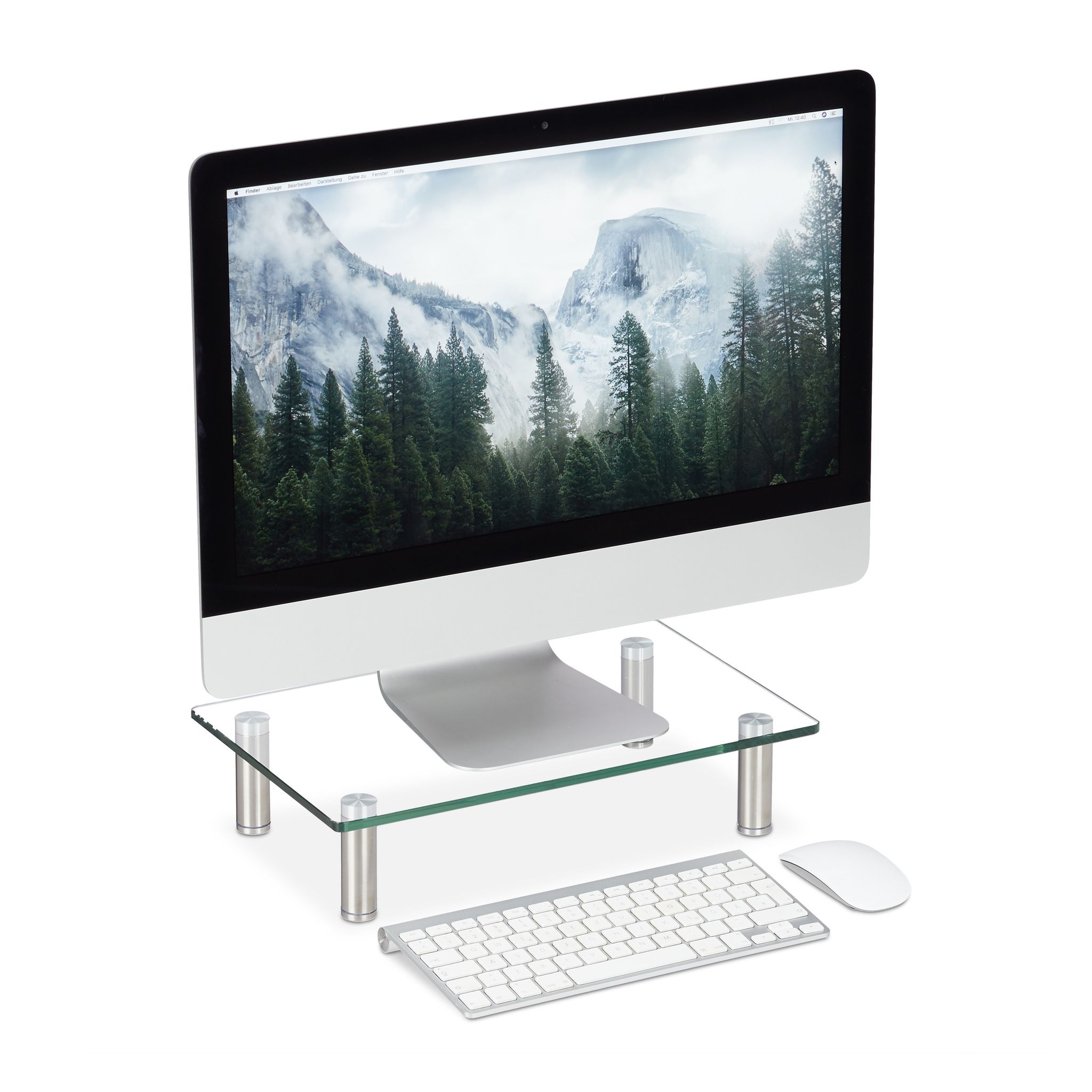 Relaxdays Supporto Monitor, Alzatina Per Tv, Standing Computer Desk, Rialzo Scrivania, Regolabile, 38,5x24, Trasparente