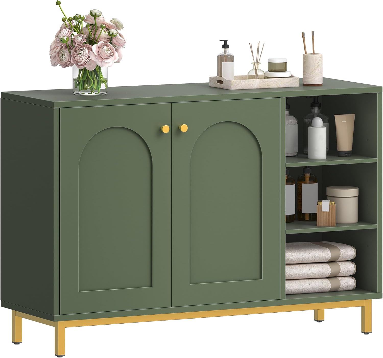 Meuble Bas De Salle De Bain Vert Forêt – Armoire De Rangement Avec 2