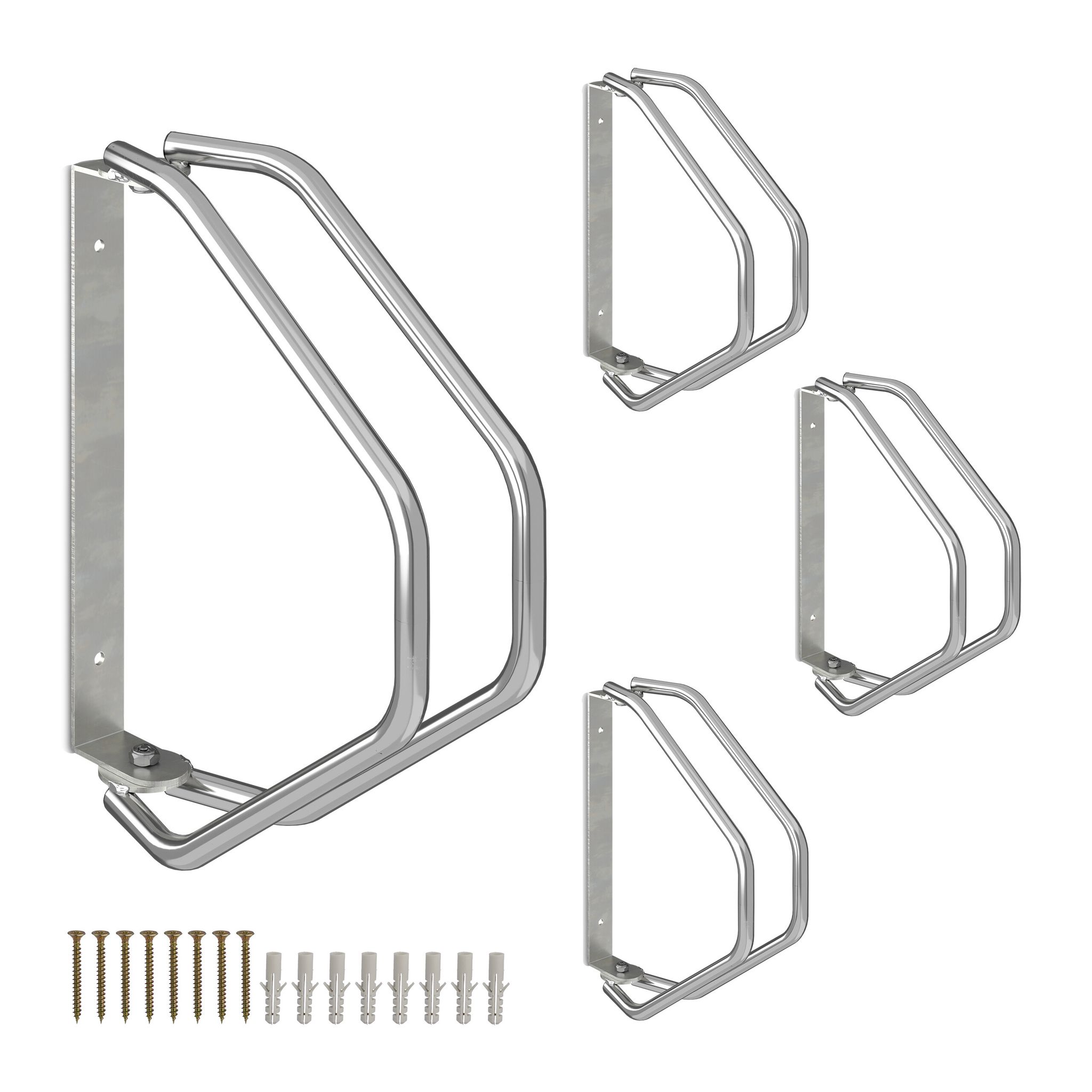 Relaxdays - 4x Wall-mounted Bicycle Stand, Sturdy Steel, 180° Swivelling Bike Holder, Space-saving Single Parker, Silver