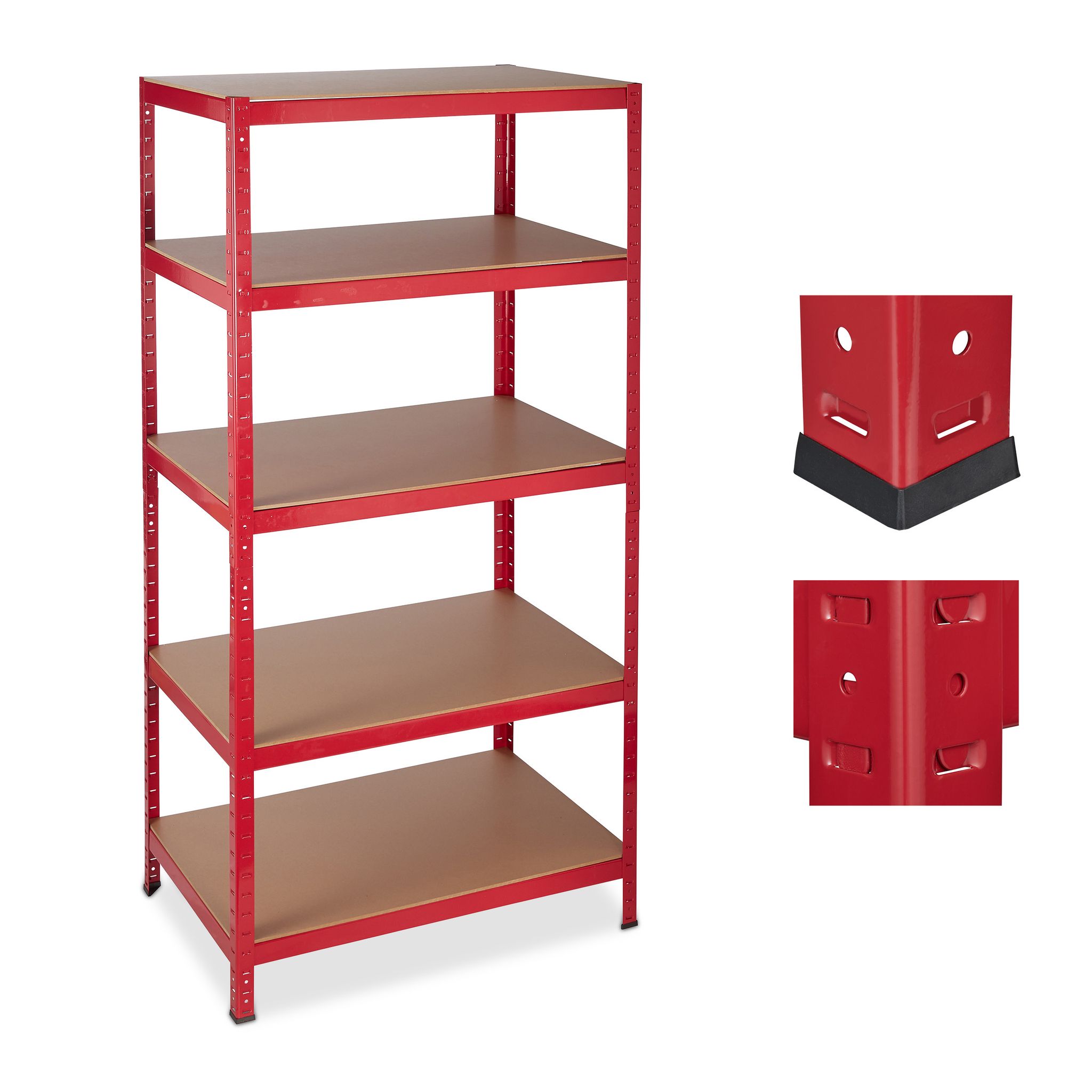 Tagère Charge Lourde, Meuble Rangement À Clip, Cave Charge 1325 Kg, Garage, 180x90x60 Cm, Métal, Mdf, Rouge - Relaxdays