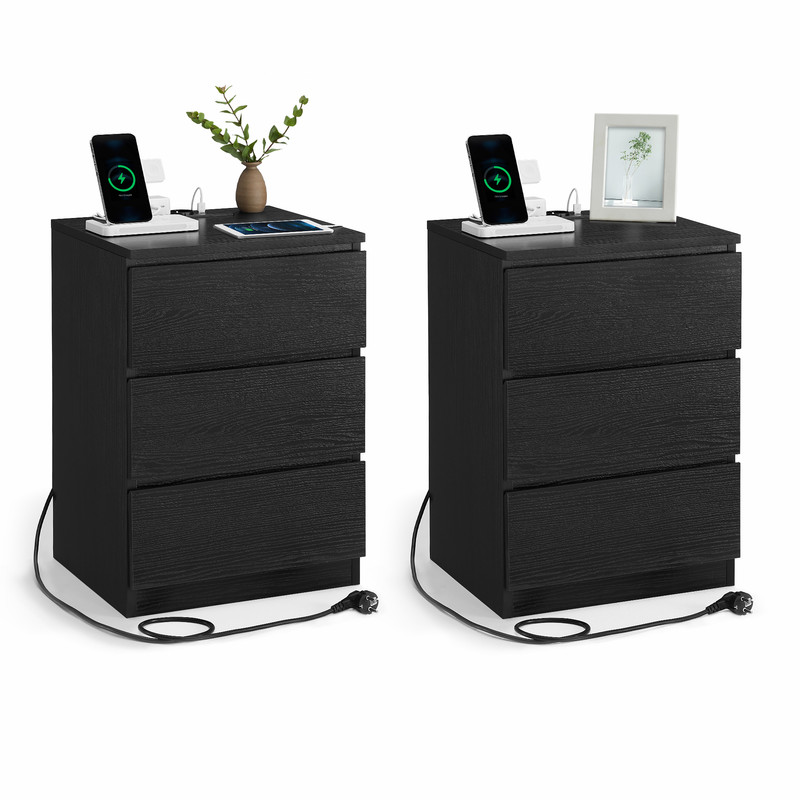 Vasagle - Lot De 2 Tables De Chevet Avec Multiprise