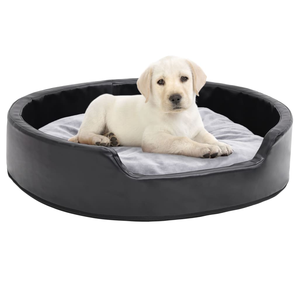 Vidaxl Grau Hundebett Schwarz- 79X70x19 Cm Plüsch Und Kunstleder Vidaxl88069