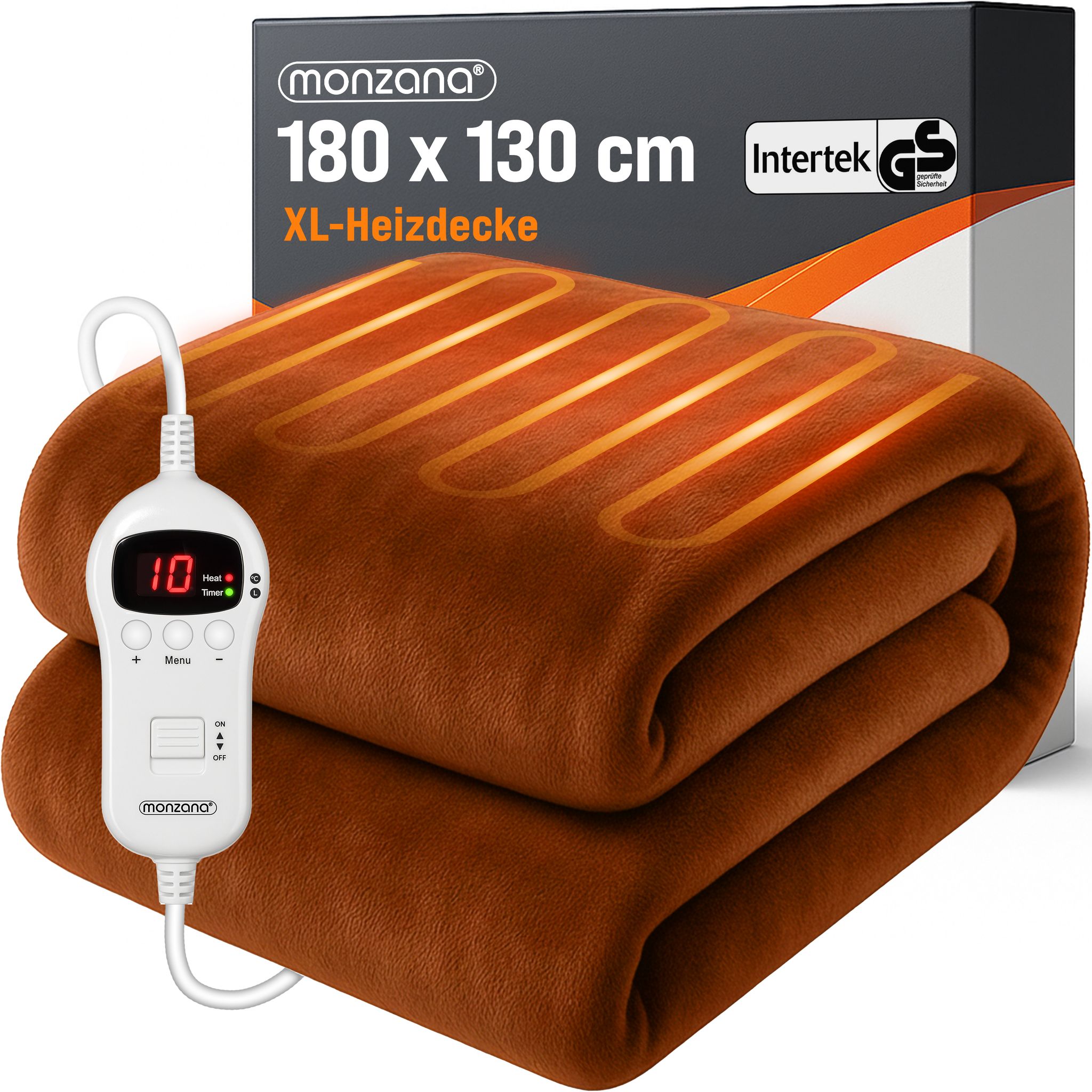 Monzana® Heizdecke 180x130cm 10 Heizstufen Timer Abschaltautomatik Wärmeunterbett Wärmedecke Kuscheldecke Bett