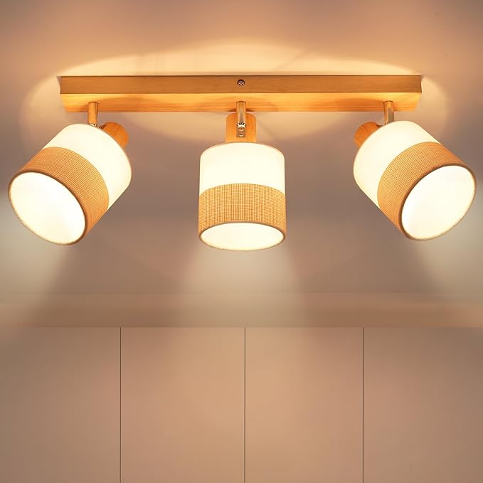 Spot Encastré 3 Flammes Plafonnier En Bois Luminaire Vintage E14 Abat