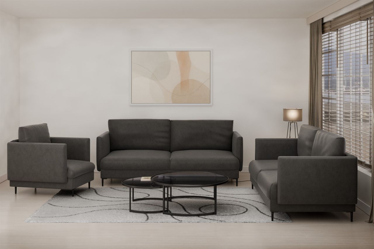 Fun Moebel Sofaset Designersofas Helmer 3-2-1 Stoff Vibe Anthrazit - Image 2