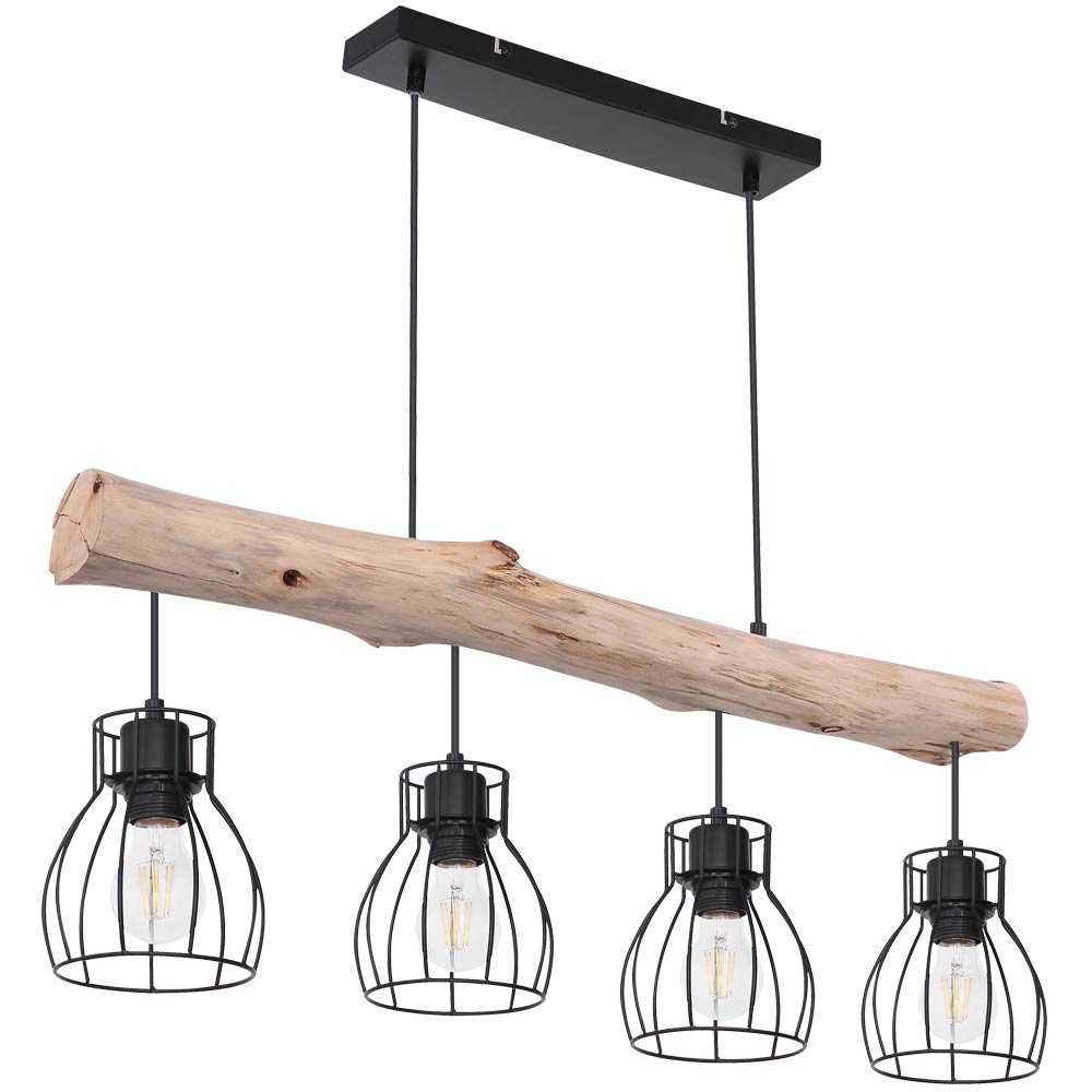 Design Decken Hänge Leuchte Holz Balken Pendel Spot Ess Zimmer Retro Gitter Lampe Globo 15326-4n