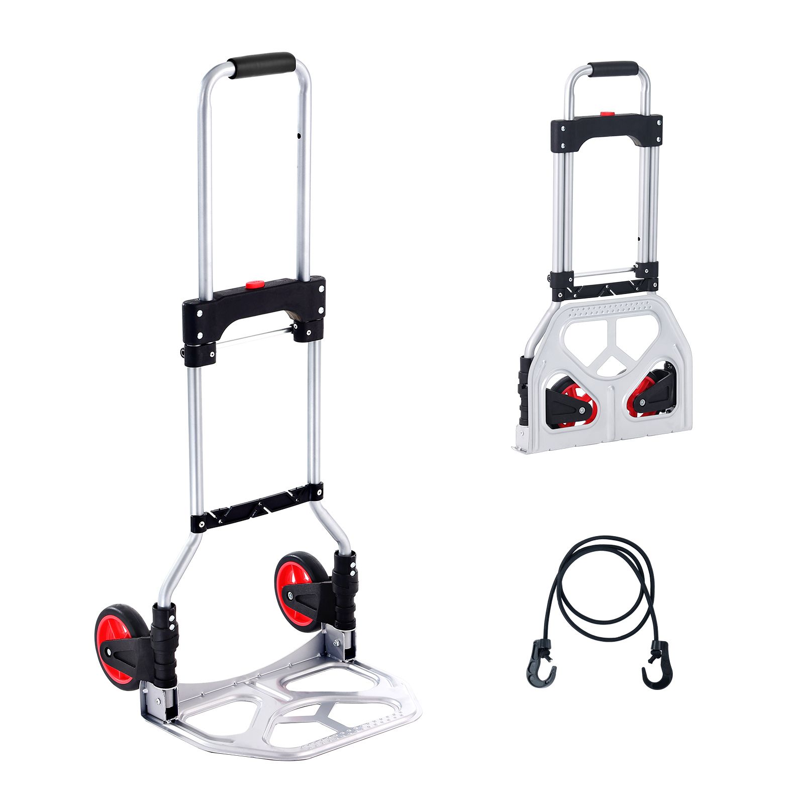 Diable pliable convertible en chariot, aluminium léger, charge 80 kg, poignée télescopique, roues caoutchouc