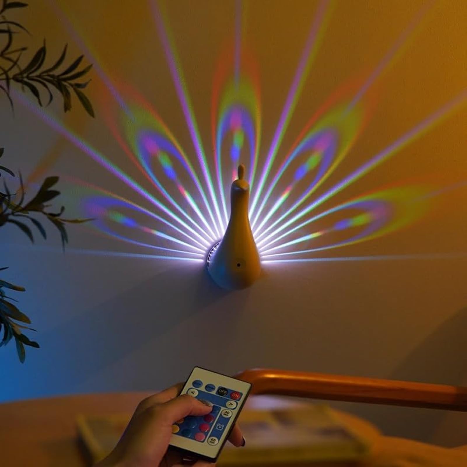 Applique Murale En Forme De Paon - Lampe De Bureau À Led Avec Télécommande - Éclairage Décoratif Moderne - 7 Réglages De Couleur Pour La Décoration De La Maison