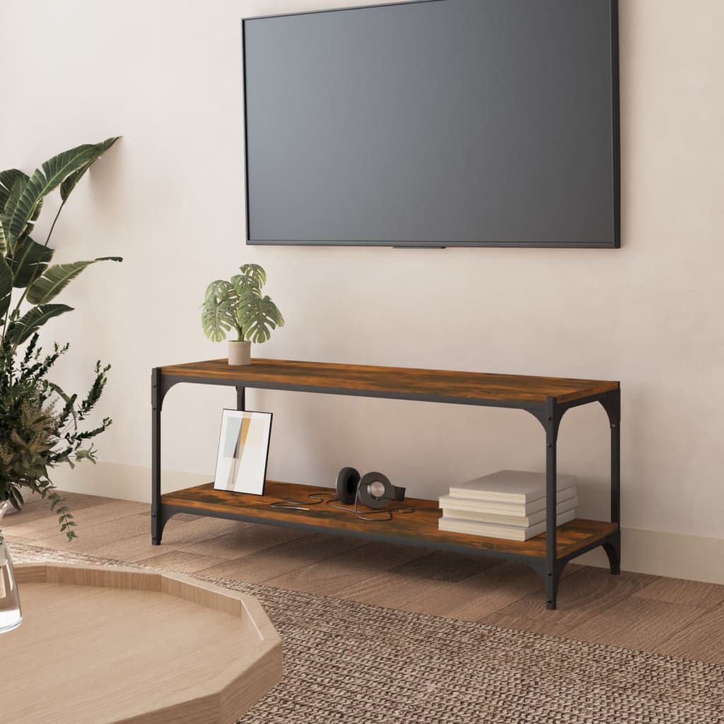 Vidaxl - Meuble Tv Chêne Fumé 100x33x41 Cm Bois D'Ingénierie Et Acier
