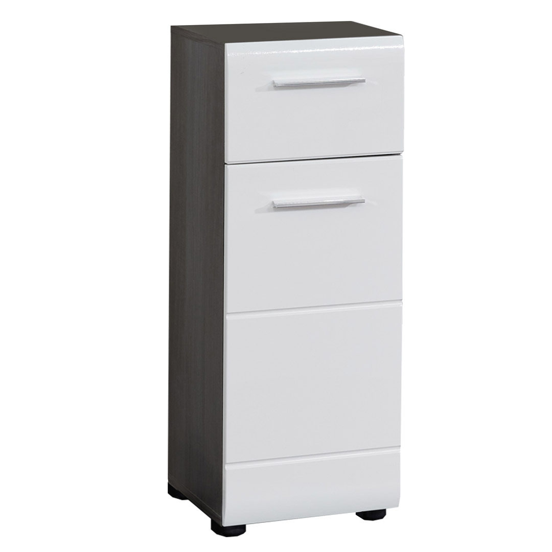 Trendteam - Linebad Badschrank 1 Tür, 1 Schublade Rauchsilber, Weiß Hochglanz.